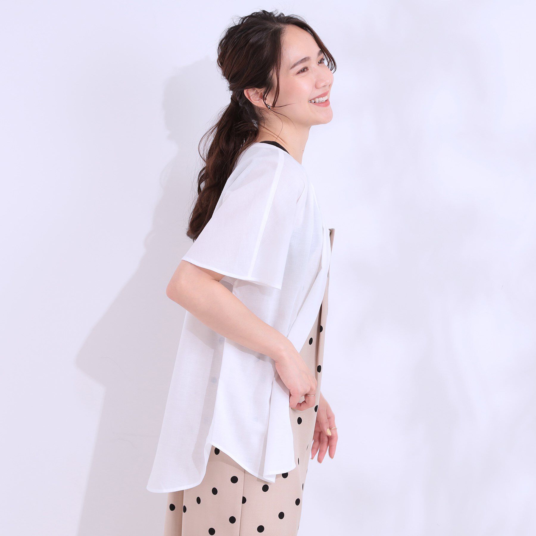 SHOO･LA･RUE「【洗える/S-LL/UV/吸水速乾】洗濯後しわになりにくいリネンブレンド前あきシャツ」|シャツ・ブラウス|