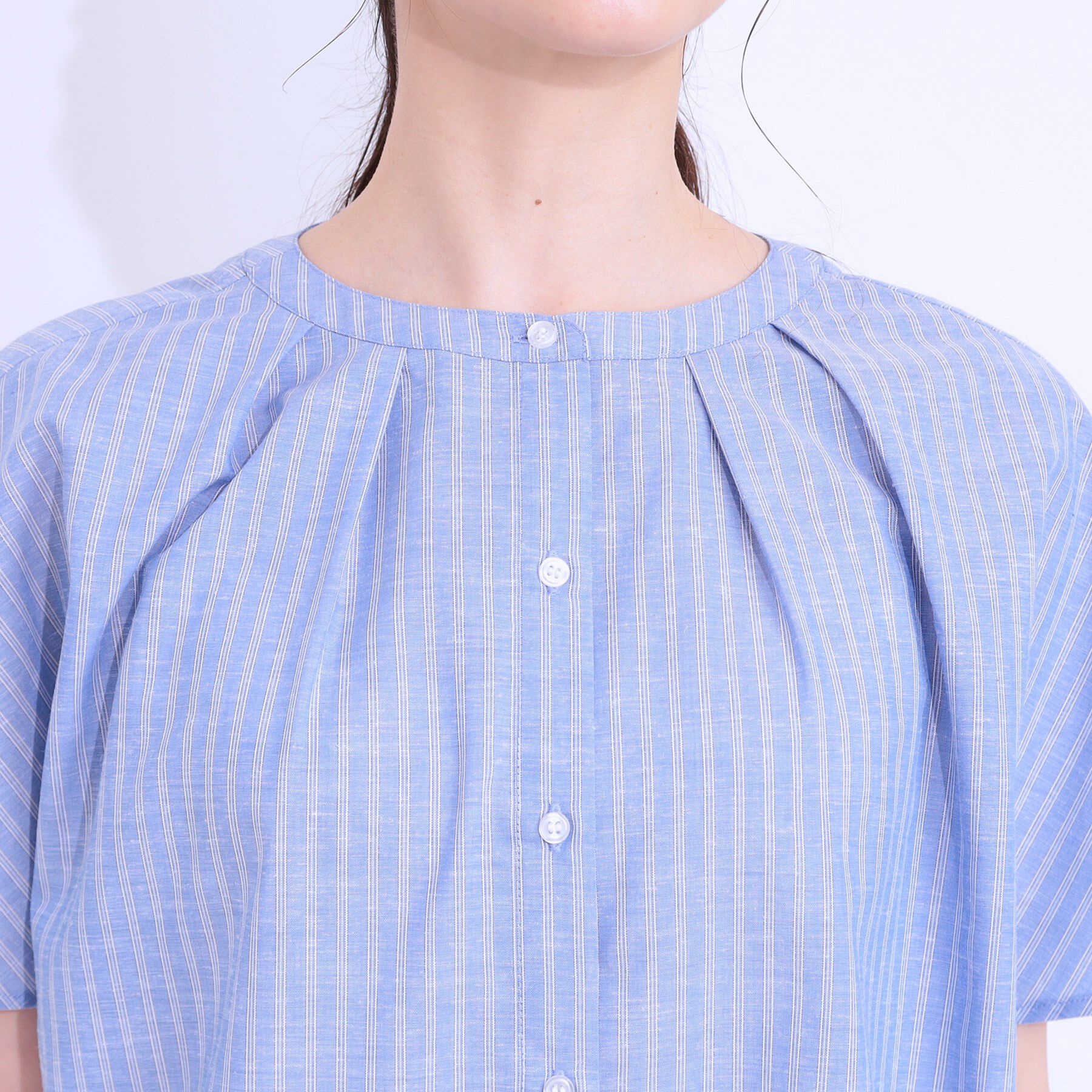 SHOO･LA･RUE「【洗える/S-LL/UV/吸水速乾】洗濯後しわになりにくいリネンブレンド前あきシャツ」|シャツ・ブラウス|