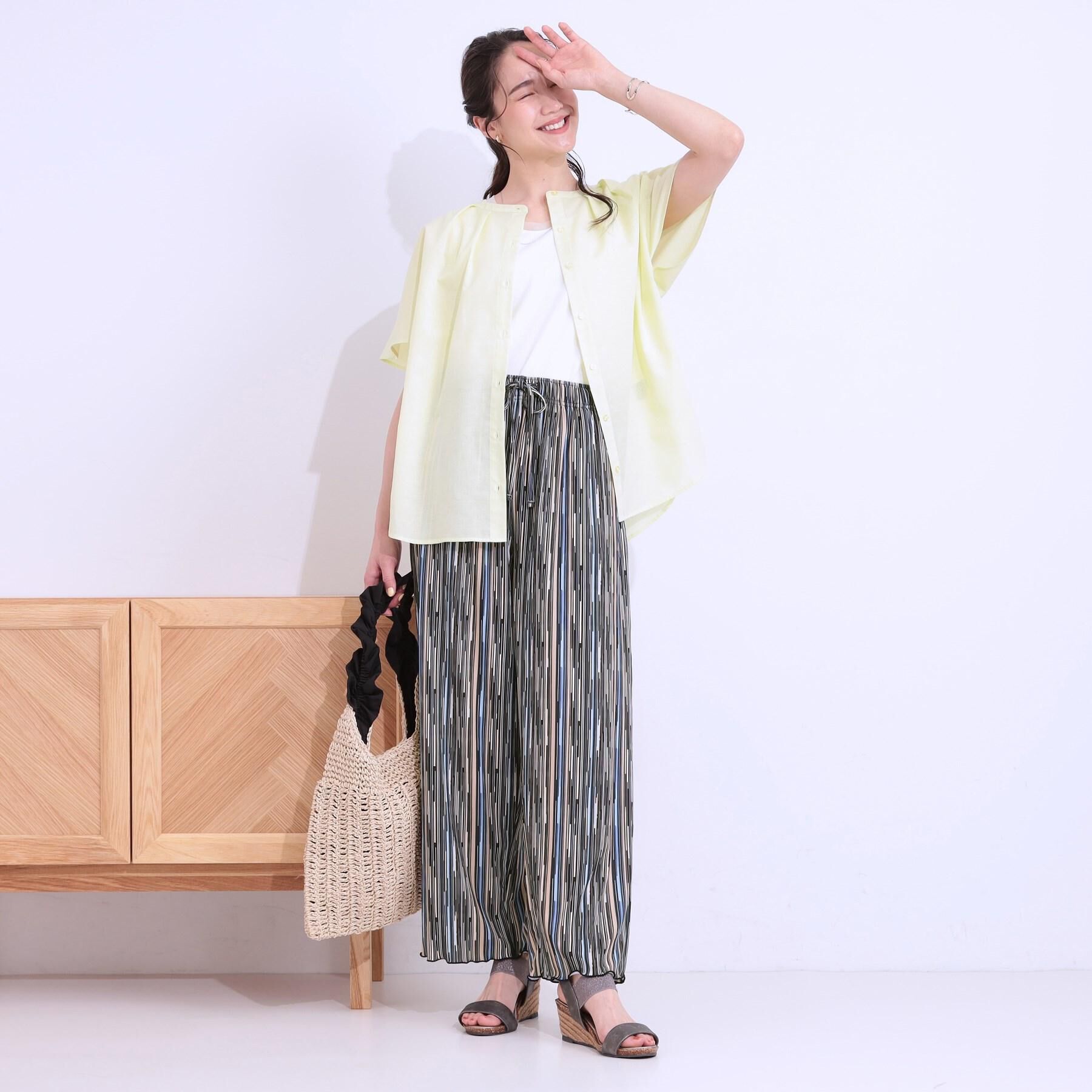 SHOO･LA･RUE「【洗える/S-LL/UV/吸水速乾】洗濯後しわになりにくいリネンブレンド前あきシャツ」|シャツ・ブラウス|