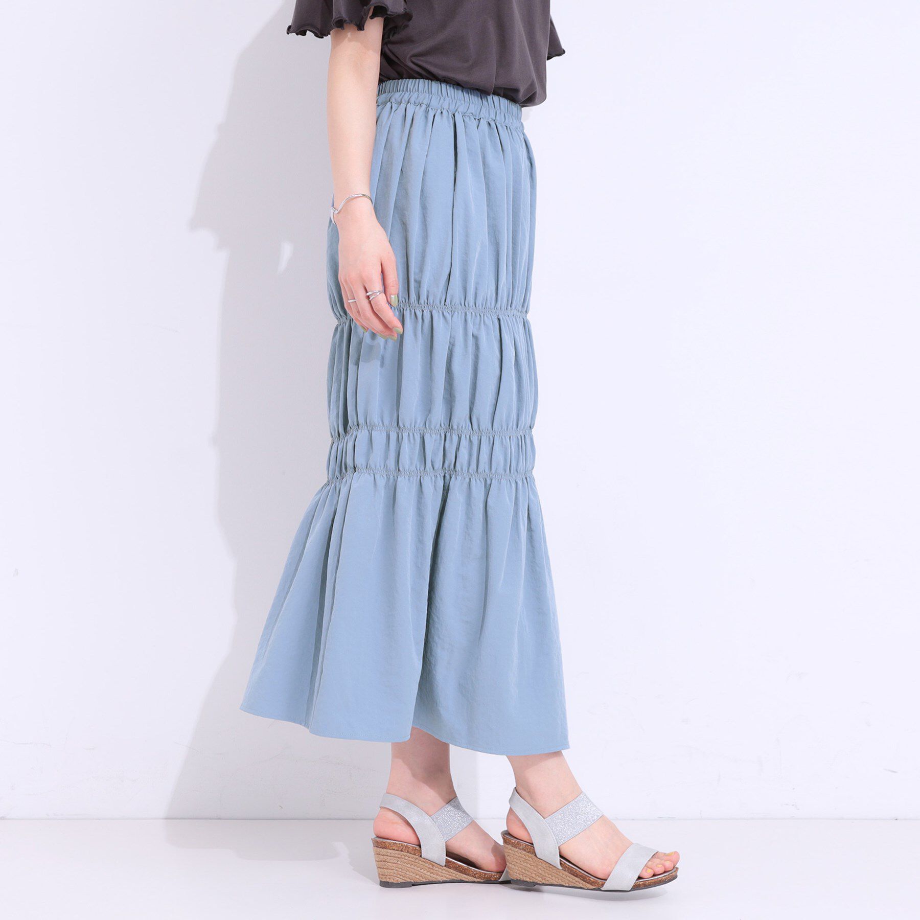 SHOO･LA･RUE「【S-LL】コーデが華やかに シャーリングデザインスカート」|スカート|