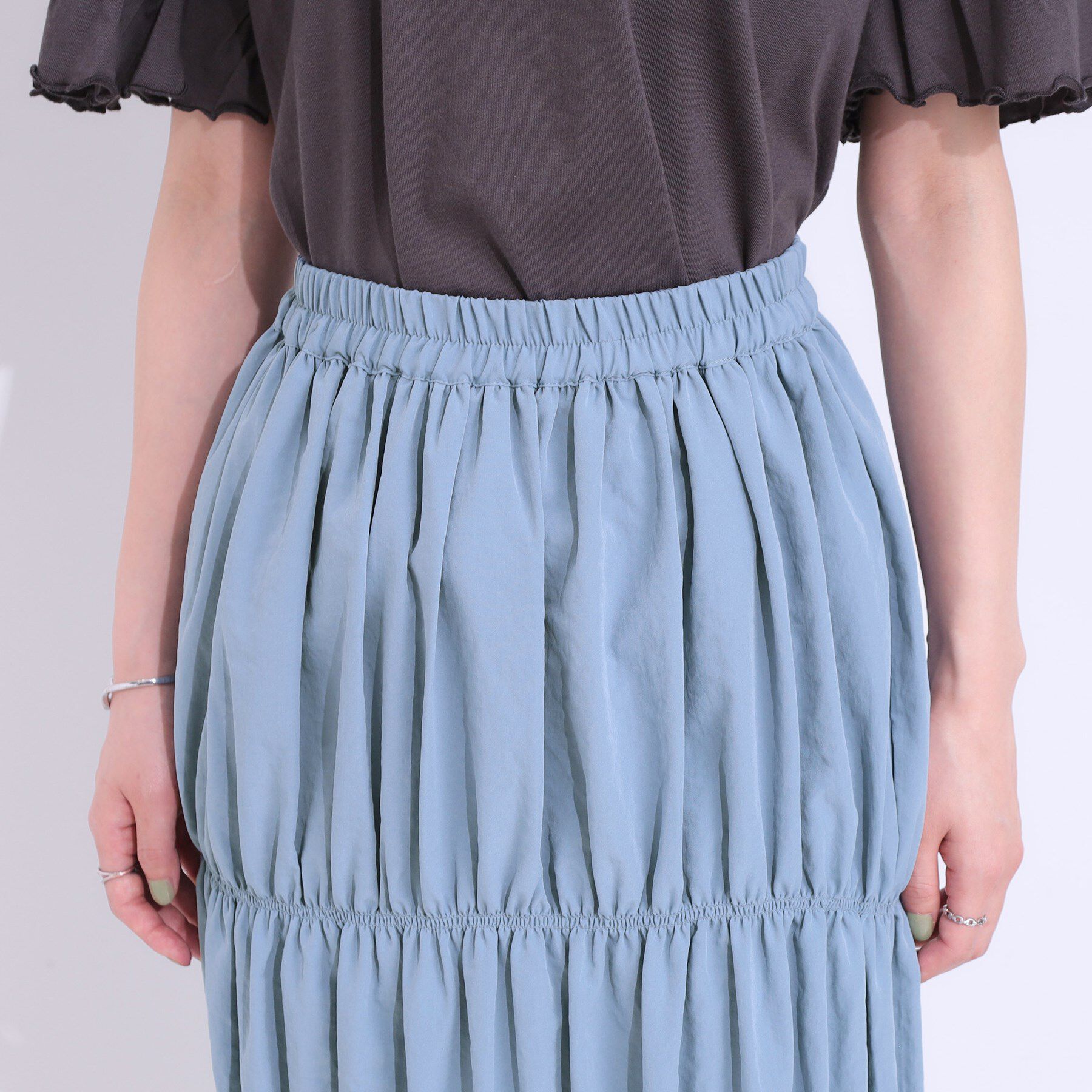 SHOO･LA･RUE「【S-LL】コーデが華やかに シャーリングデザインスカート」|スカート|