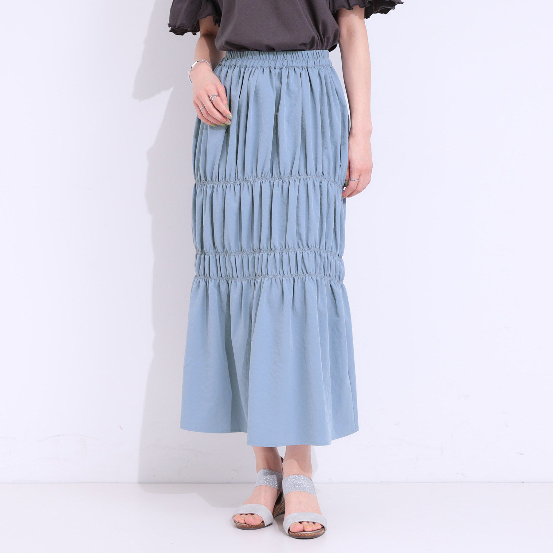 SHOO･LA･RUE「【S-LL】コーデが華やかに シャーリングデザインスカート」|スカート|