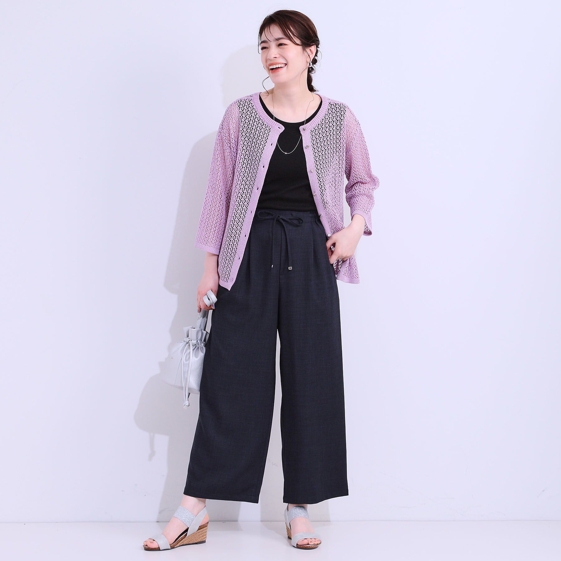 SHOO･LA･RUE「【S-LL/2WAY】ラメが華やか 透かしニットカーディガン」|カーディガン|