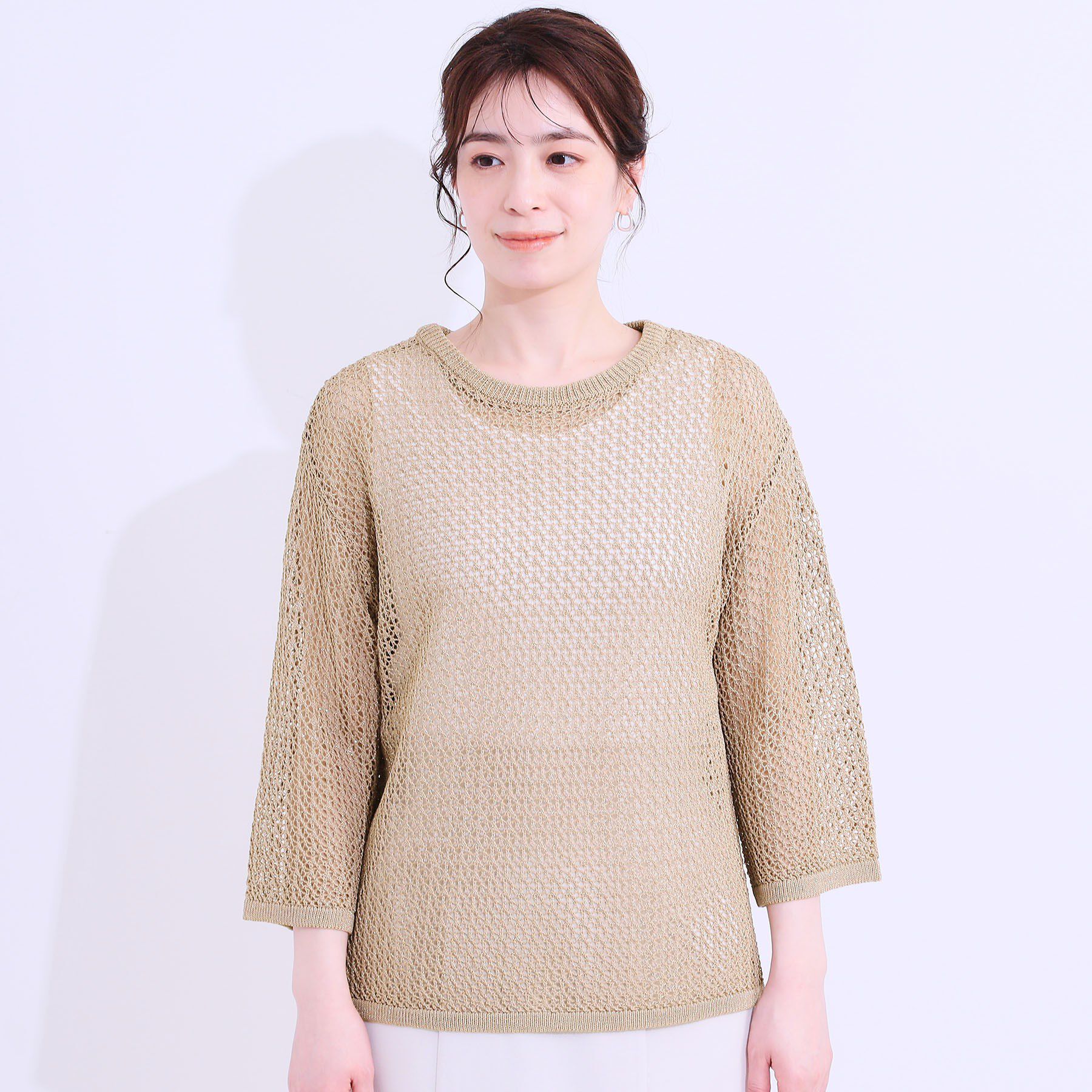 SHOO･LA･RUE「【S-LL/2WAY】ラメが華やか 透かしニットカーディガン」|カーディガン|