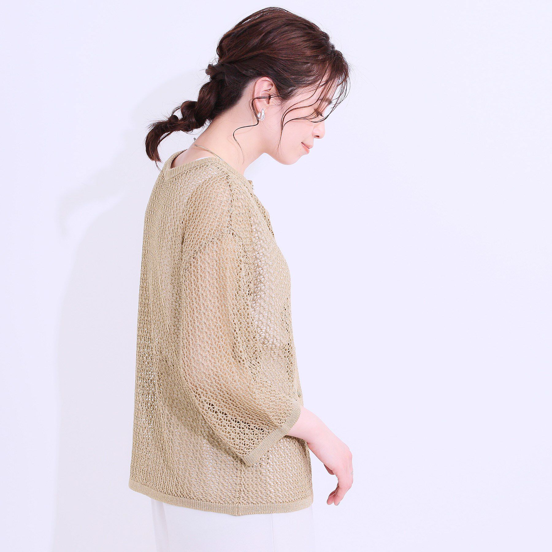 SHOO･LA･RUE「【S-LL/2WAY】ラメが華やか 透かしニットカーディガン」|カーディガン|