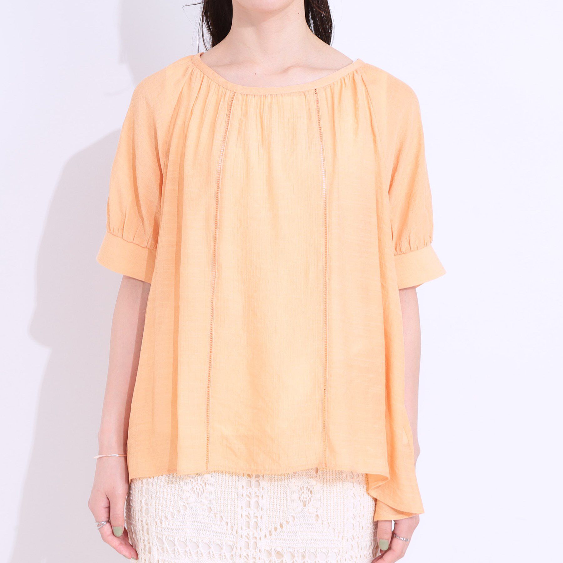 SHOO･LA･RUE「【S-LL/2点セット】インせず着られる はしごレース5分袖ブラウス」|シャツ・ブラウス|