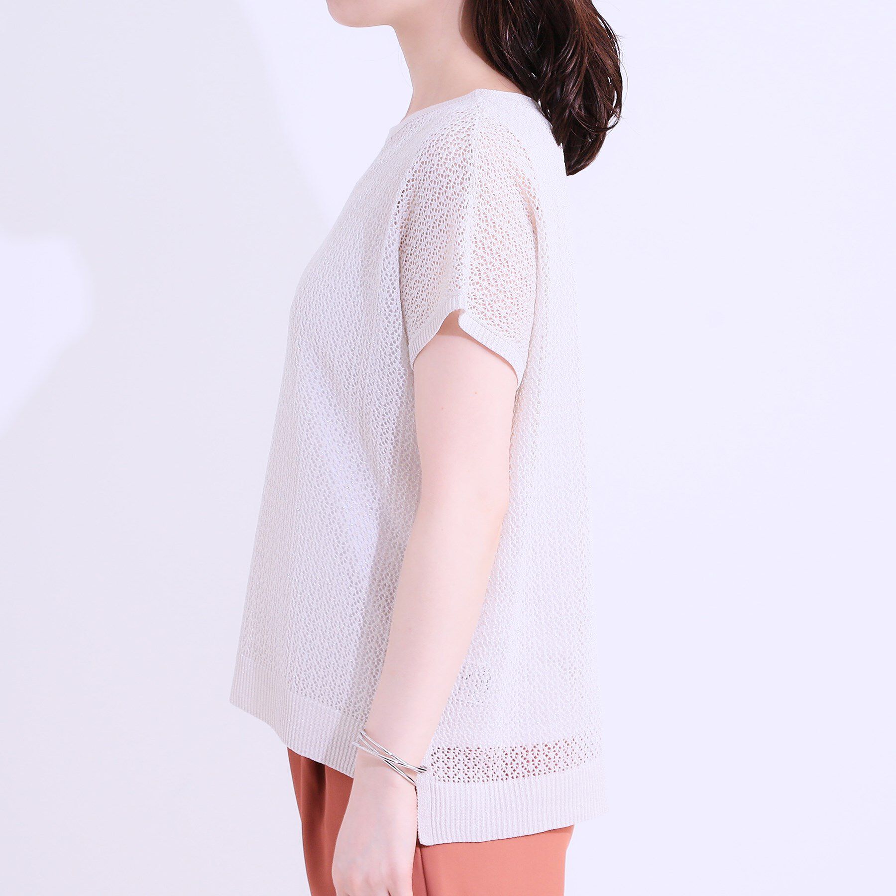 SHOO･LA･RUE「【S-LL/2点セット】程よいラメが上品 透かしニット＋タンクトップ」|ニット・セーター|