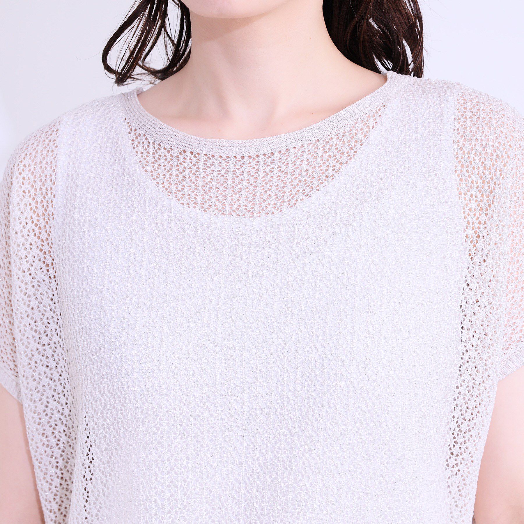 SHOO･LA･RUE「【S-LL/2点セット】程よいラメが上品 透かしニット＋タンクトップ」|ニット・セーター|