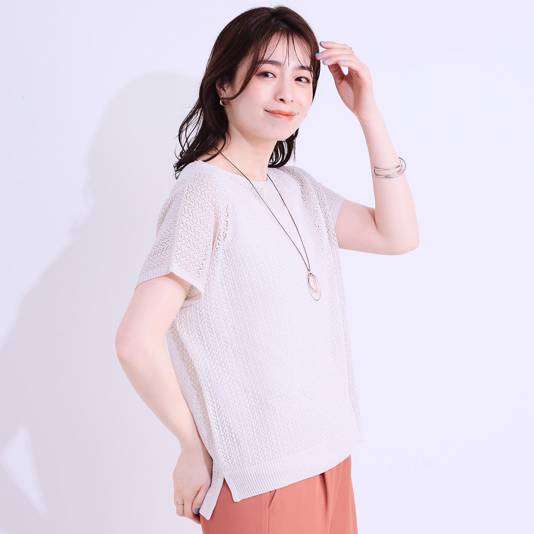 SHOO･LA･RUE「【S-LL/2点セット】程よいラメが上品 透かしニット＋タンクトップ」|ニット・セーター|