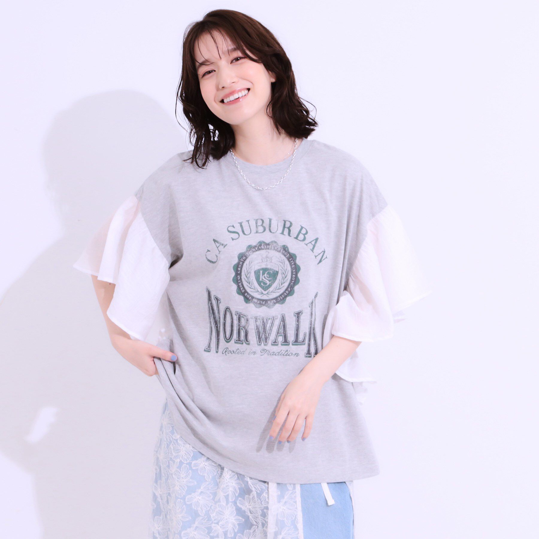 SHOO･LA･RUE「【S-LL】リメイク風 ポンチョデザインTシャツ」|Tシャツ・カットソー|