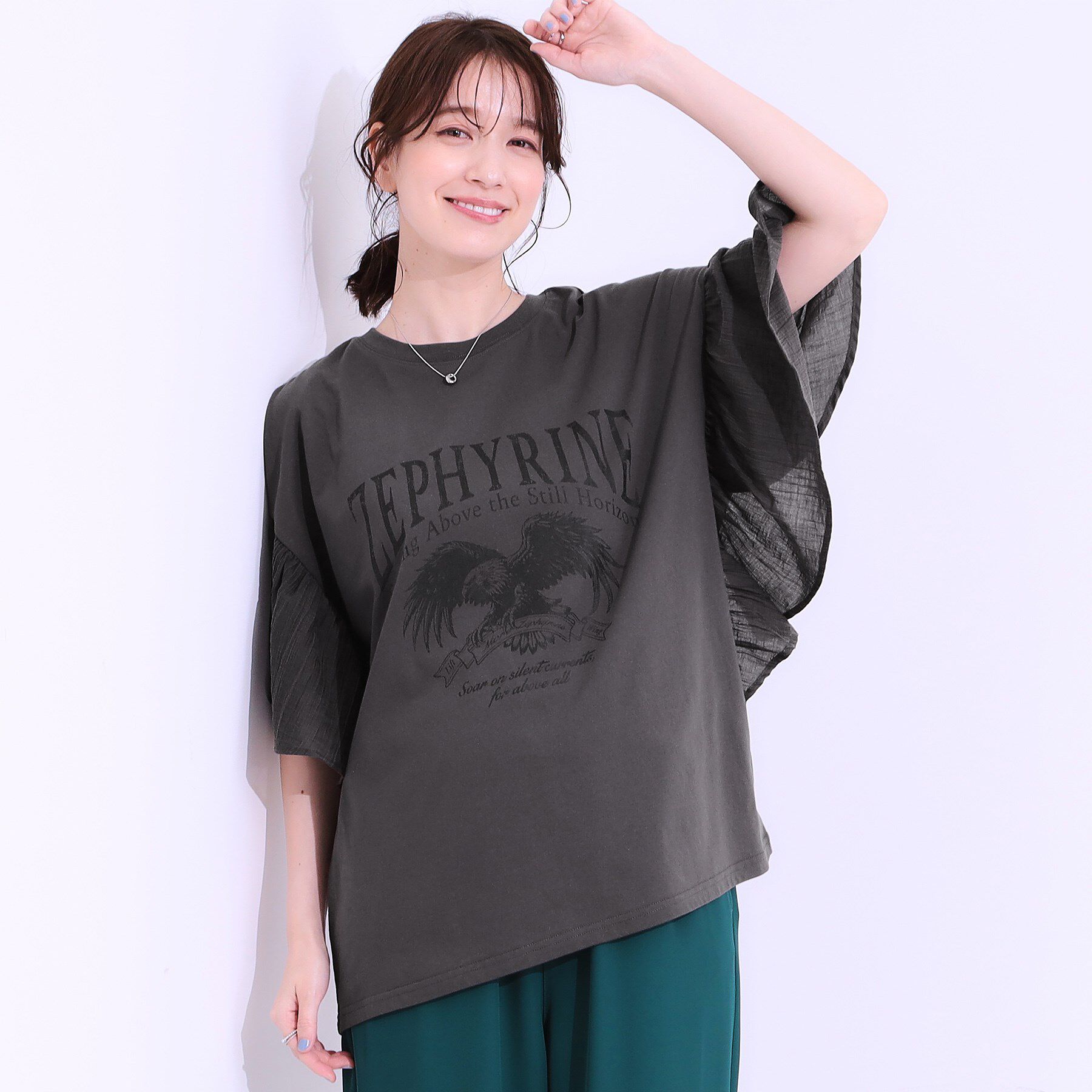 SHOO･LA･RUE「【S-LL】リメイク風 ポンチョデザインTシャツ」|Tシャツ・カットソー|