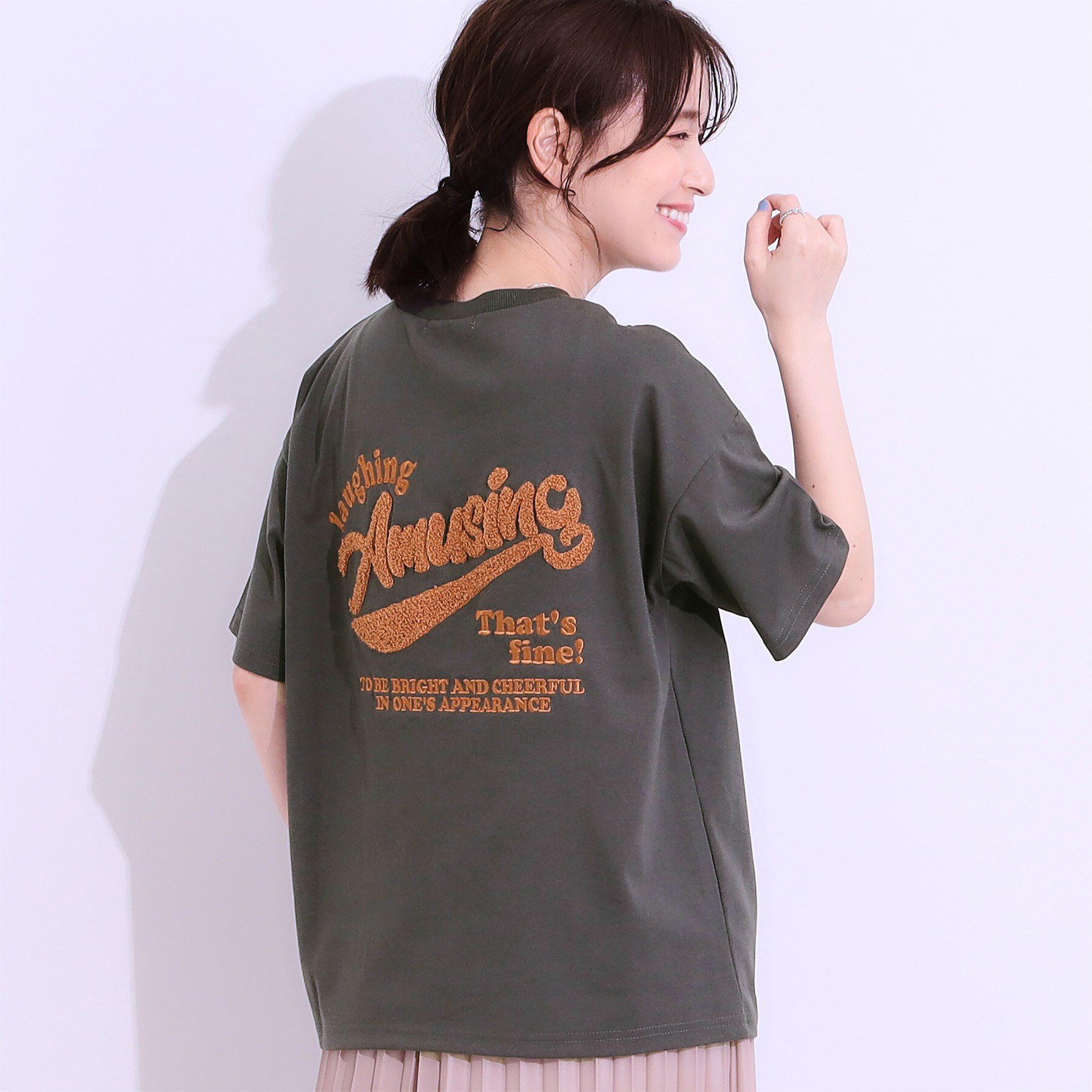 SHOO･LA･RUE「【洗える/S-LL】サガラ刺繍アソートTシャツ」|Tシャツ・カットソー|チャコールグレー(3