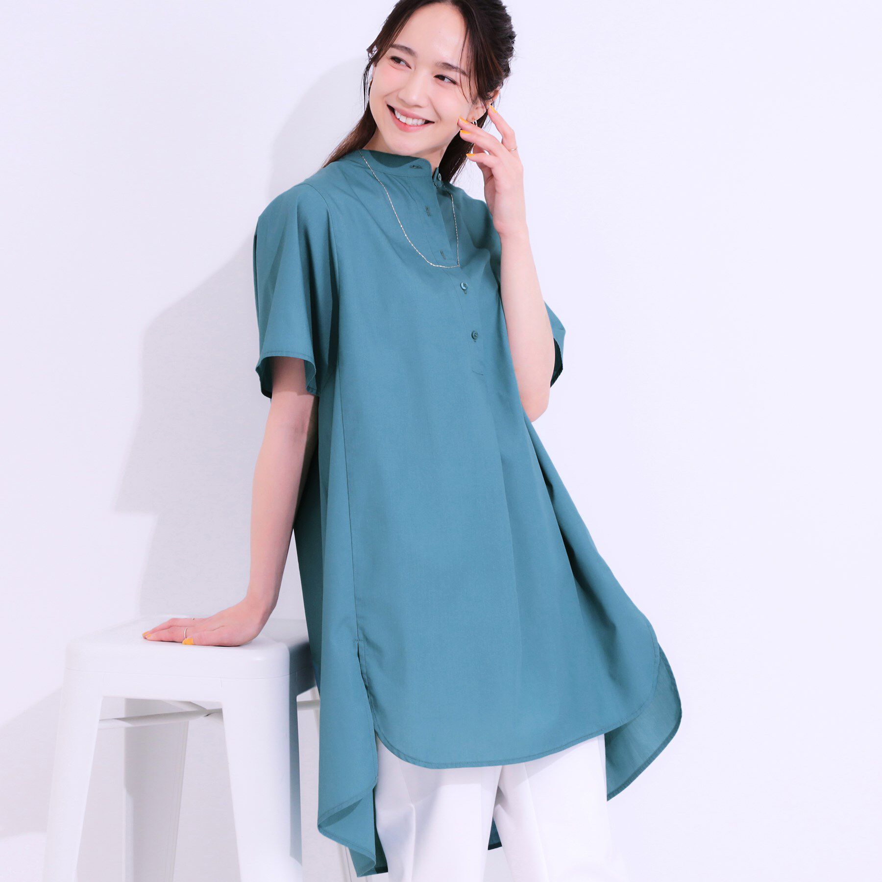 SHOO･LA･RUE「【洗える】体型きれい見え チュニックワンピース」|チュニック|ブルーグリーン(09