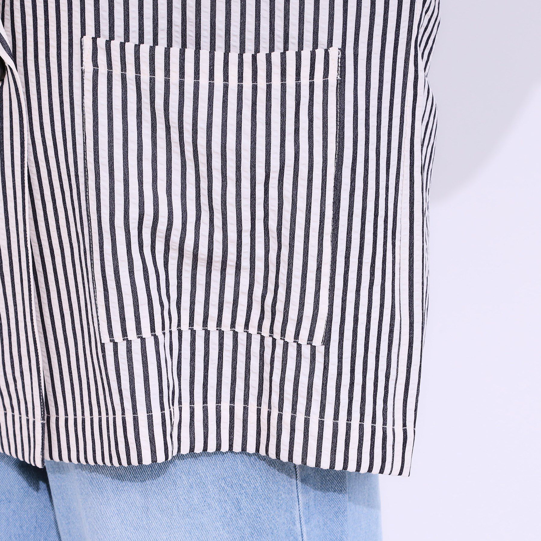 SHOO･LA･RUE「【セットアップ可能/ひんやり/吸水速乾】サッカーストライプ テーラードカラーシャツジャケット」|テーラードジャケット|