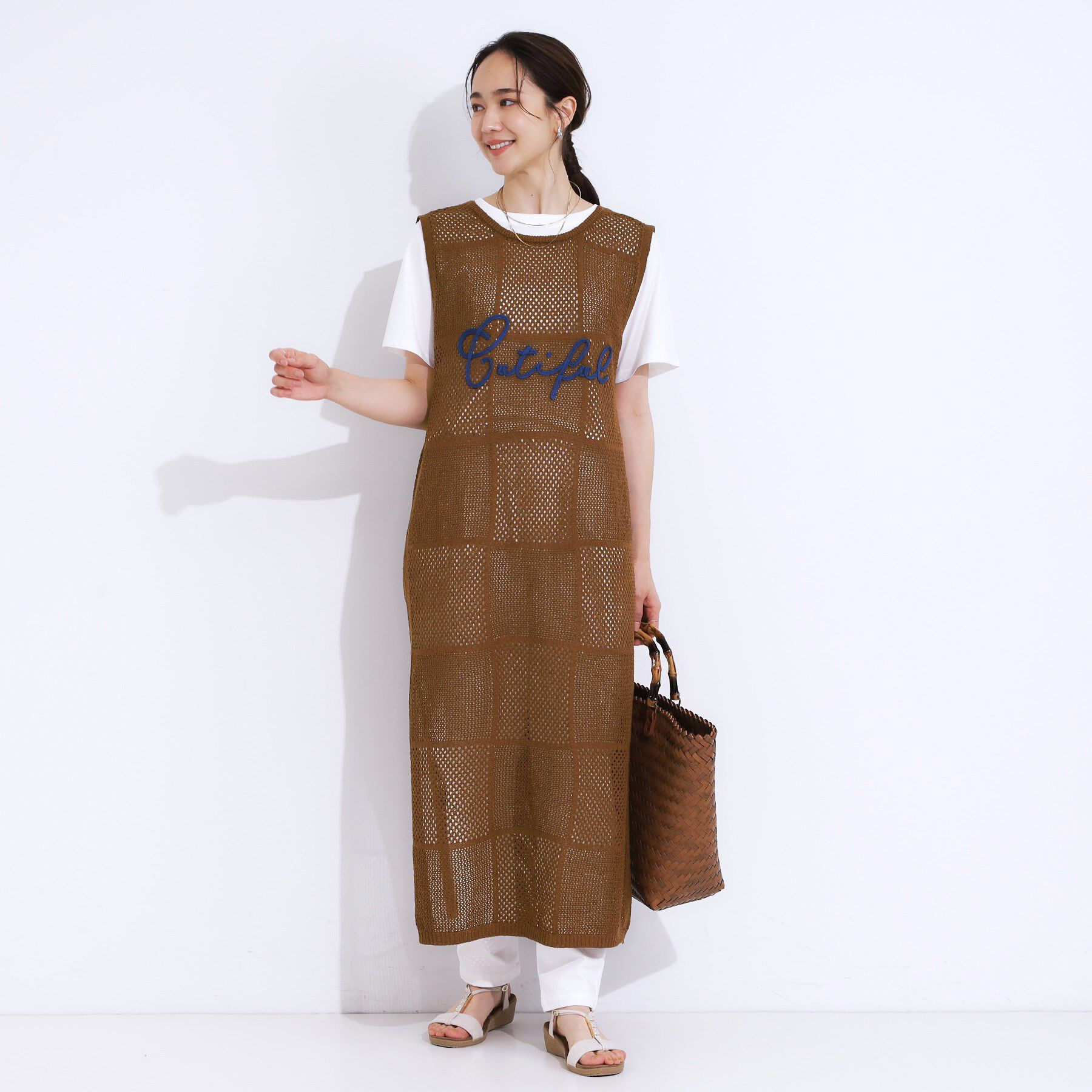 SHOO･LA･RUE「【前後2WAY】リネンライクブークレ パッチワーク風ニットワンピース」|ワンピース|