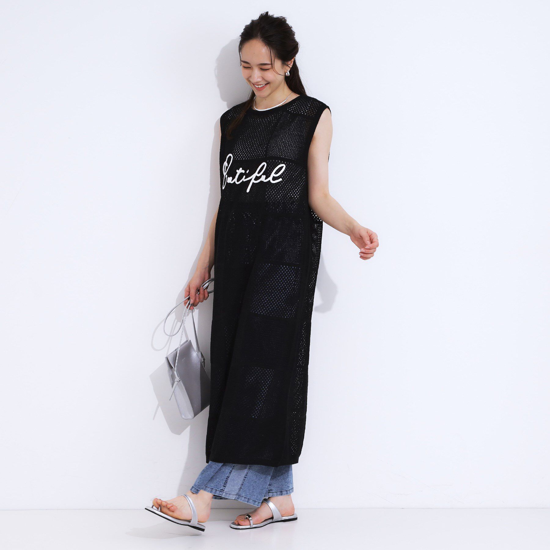 SHOO･LA･RUE「【前後2WAY】リネンライクブークレ パッチワーク風ニットワンピース」|ワンピース|