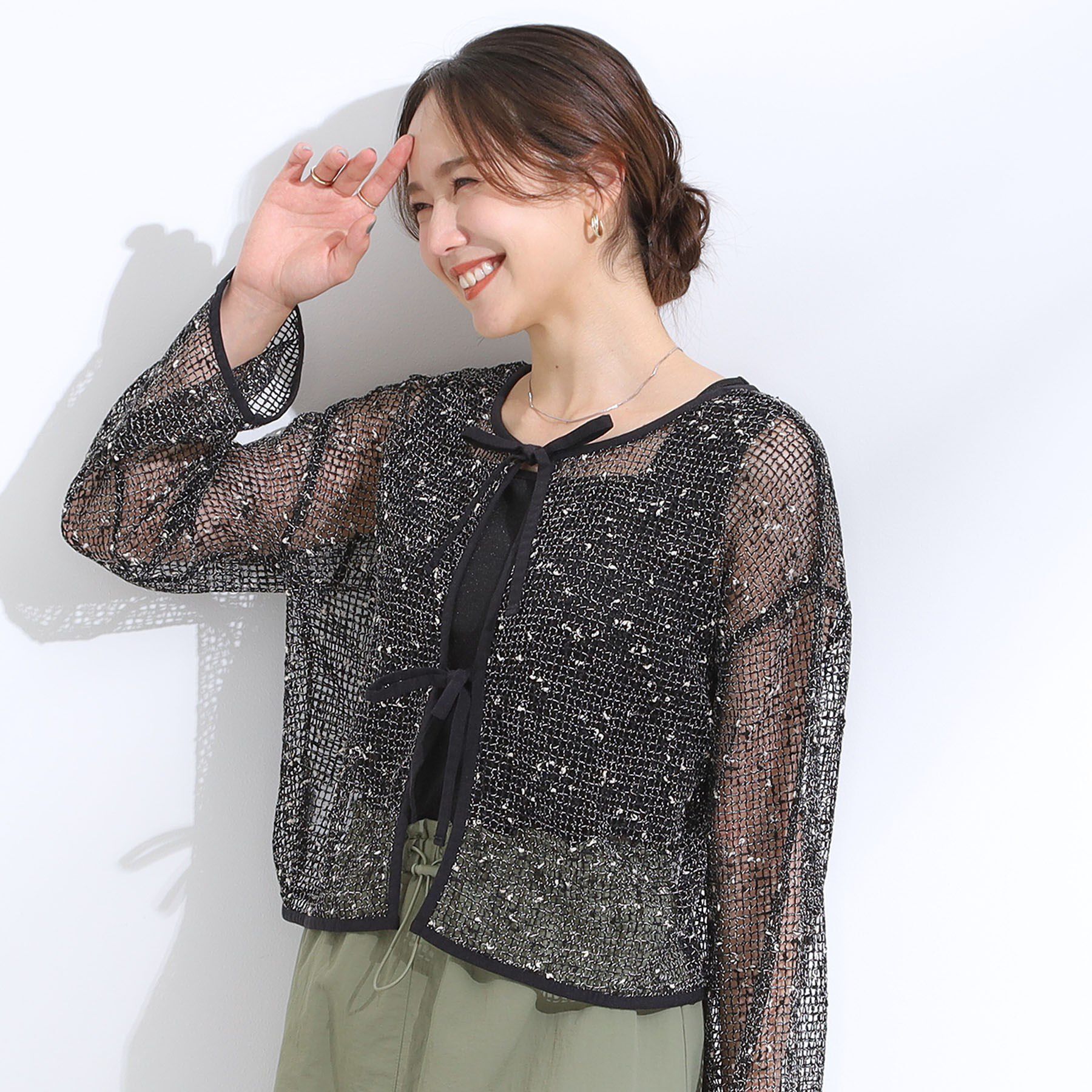 SHOO･LA･RUE「【前後2WAY】夏でもさらりと羽織れる メッシュリボンカーディガン」|カーディガン|