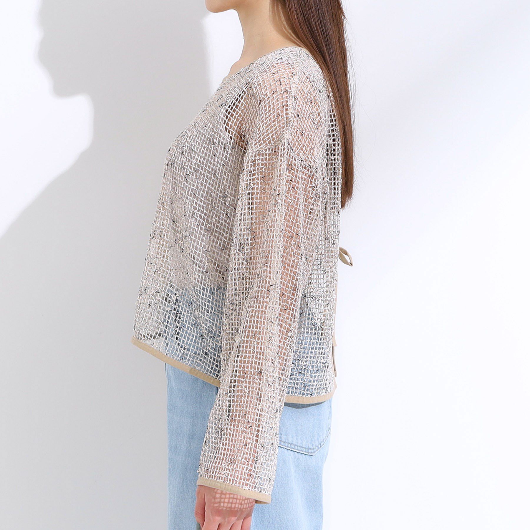 SHOO･LA･RUE「【前後2WAY】夏でもさらりと羽織れる メッシュリボンカーディガン」|カーディガン|