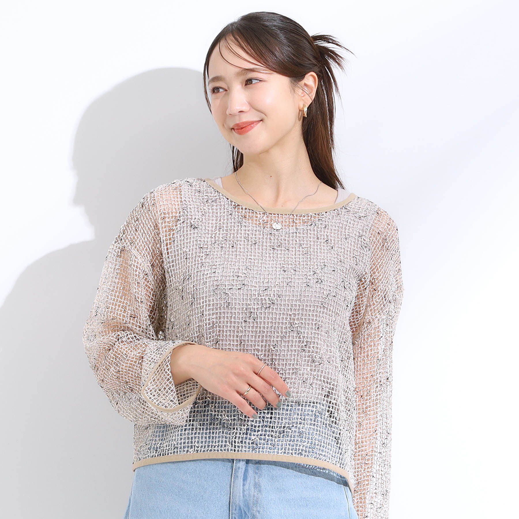 SHOO･LA･RUE「【前後2WAY】夏でもさらりと羽織れる メッシュリボンカーディガン」|カーディガン|