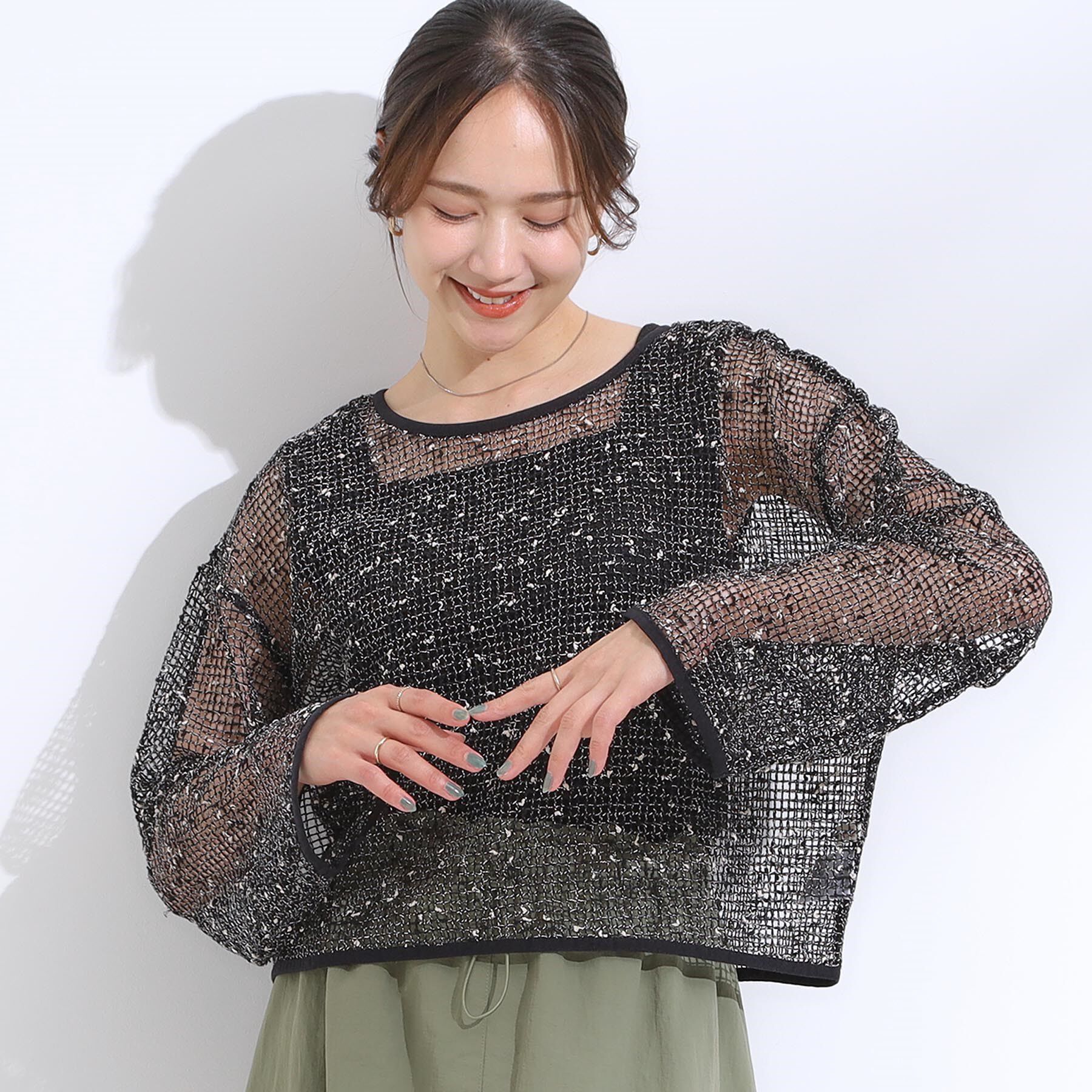 SHOO･LA･RUE「【前後2WAY】夏でもさらりと羽織れる メッシュリボンカーディガン」|カーディガン|