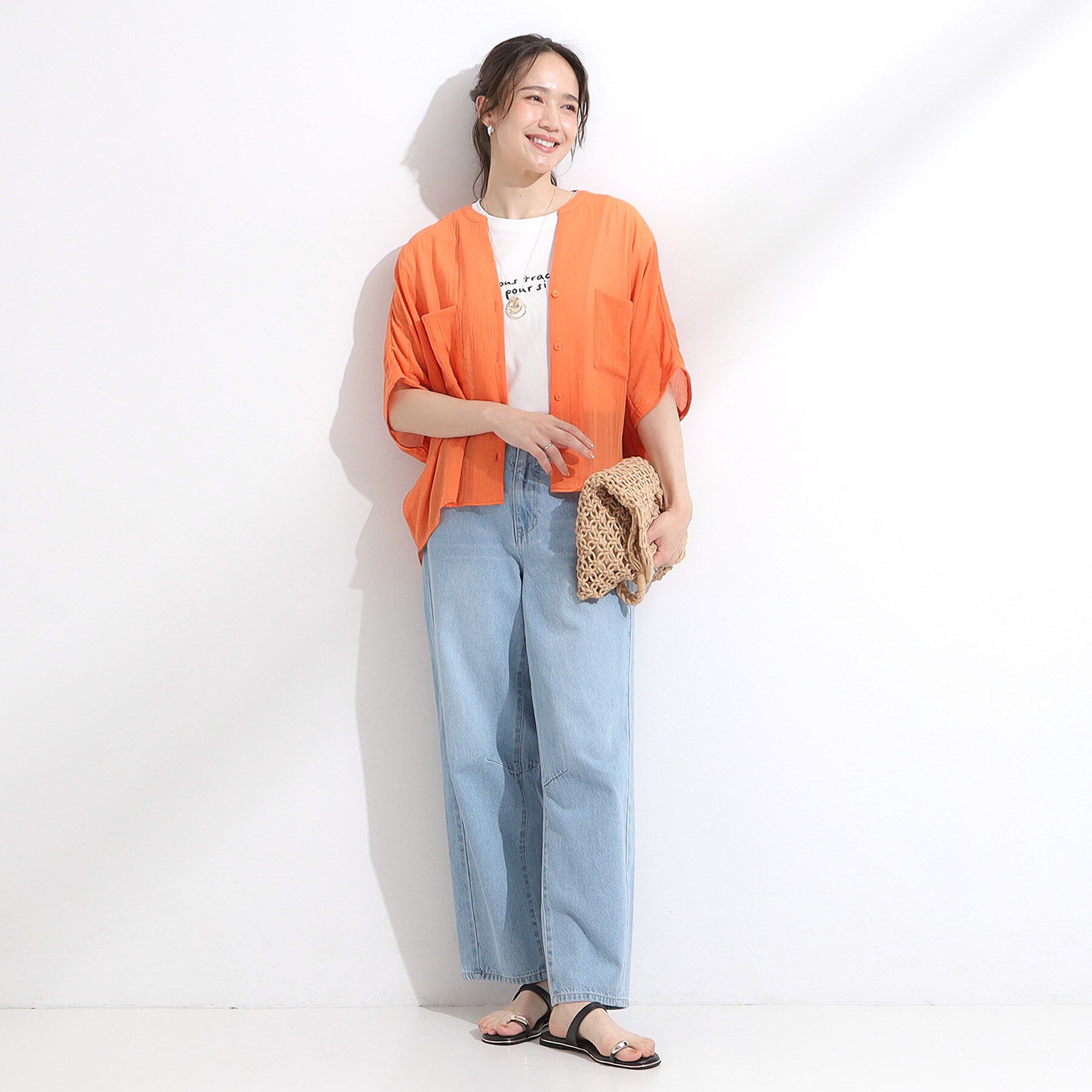 SHOO･LA･RUE「程よいシアー感 ポケットドルマン5分袖シャツ」|シャツ・ブラウス|