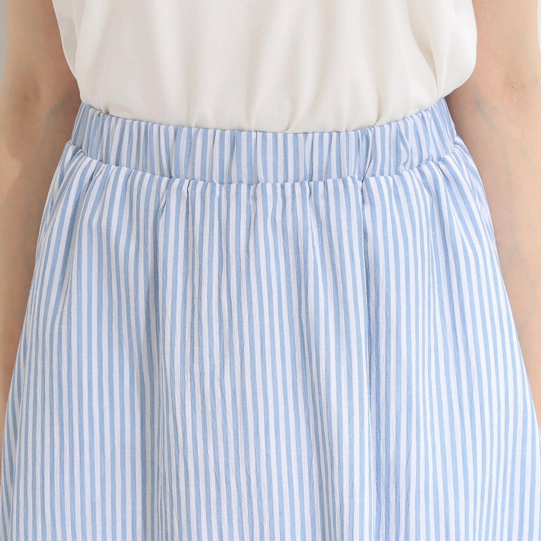 SHOO･LA･RUE「ふんわり軽やか ストライプギャザースカート」|スカート|