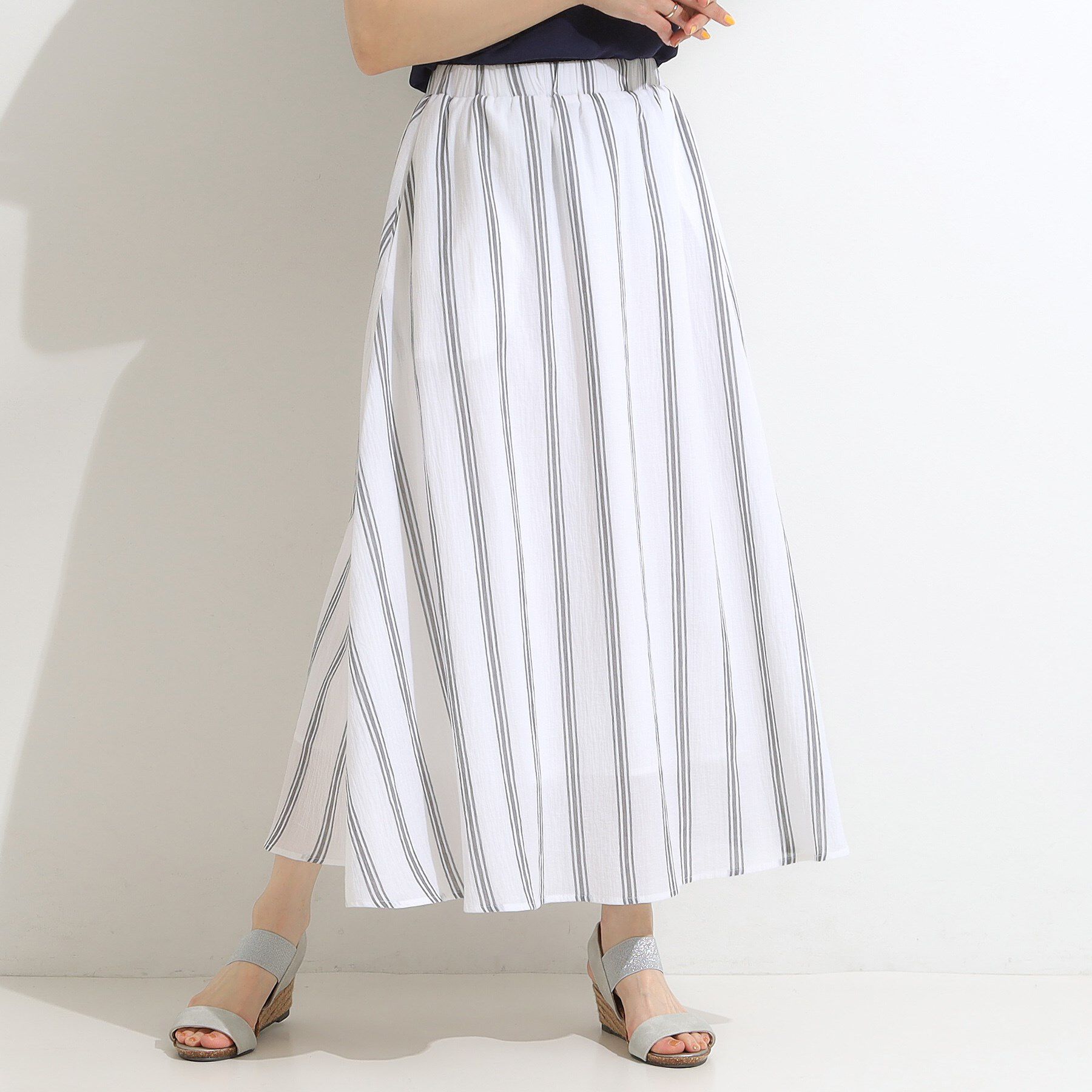 SHOO･LA･RUE「ふんわり軽やか ストライプギャザースカート」|スカート|