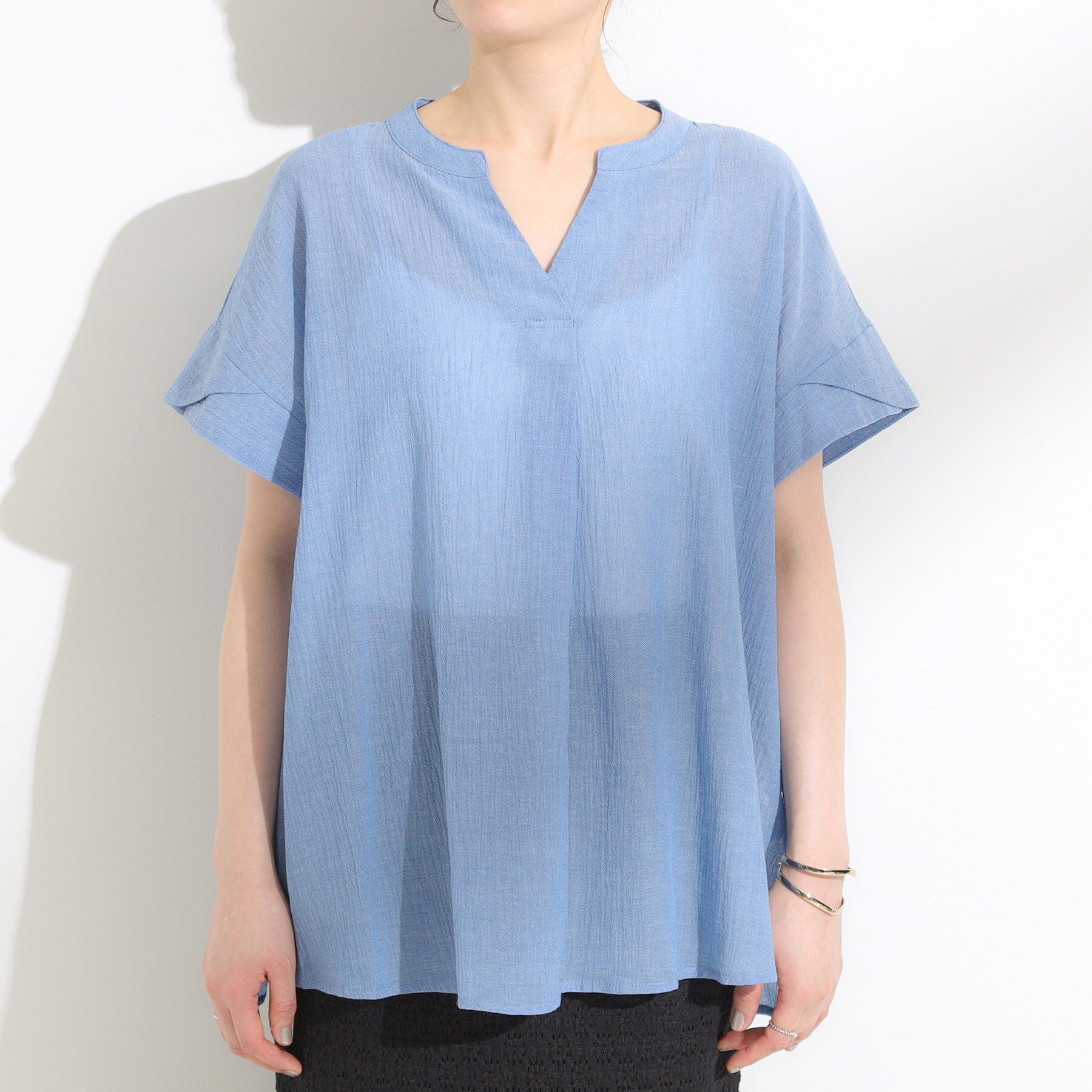 SHOO･LA･RUE「【S-LL】きれいに体型カバー さらシャリコットン スキッパーシャツ」|シャツ・ブラウス|