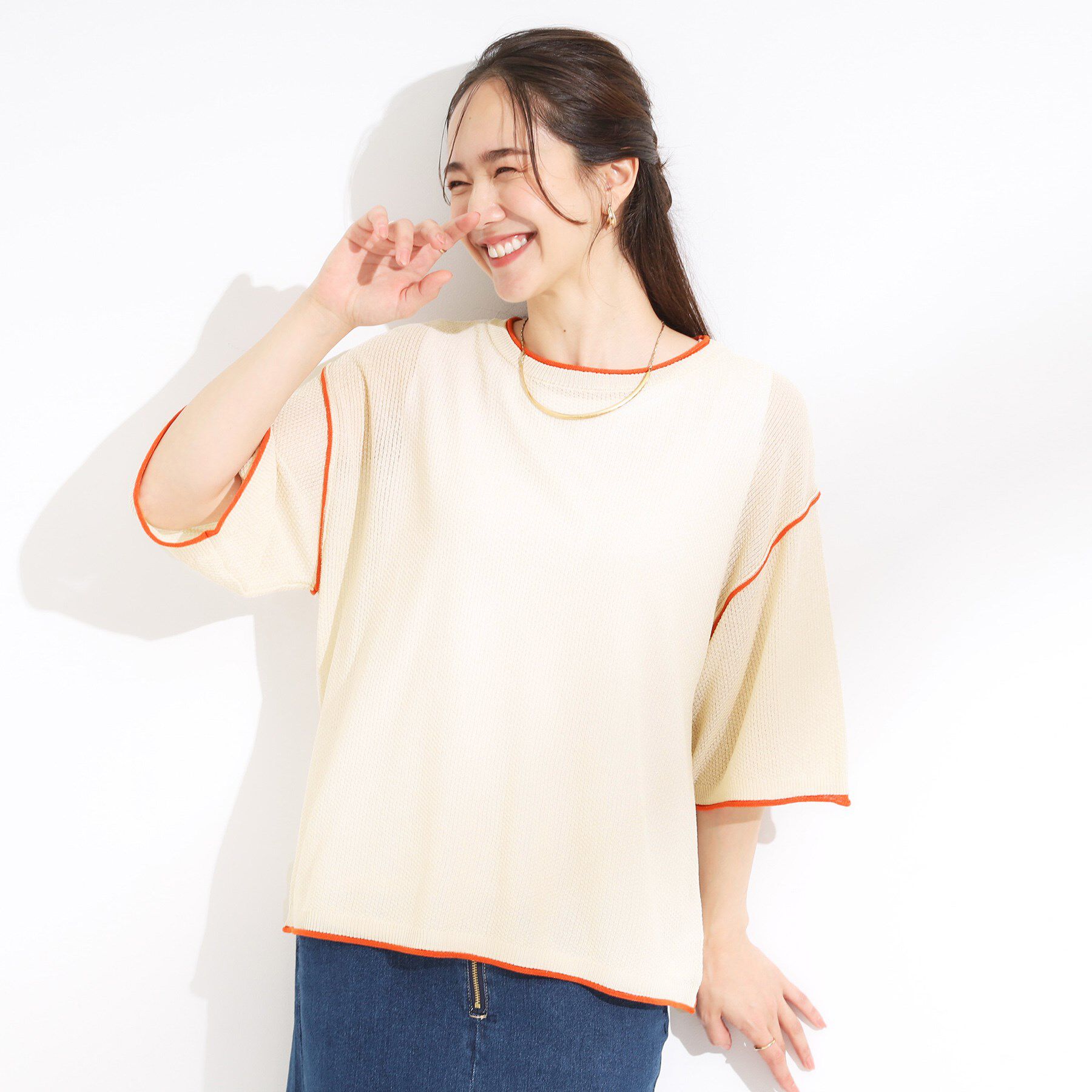 SHOO･LA･RUE「【S-LL/2点セット】配色使いがアクセント 半袖ニット+タンクトップ」|その他|