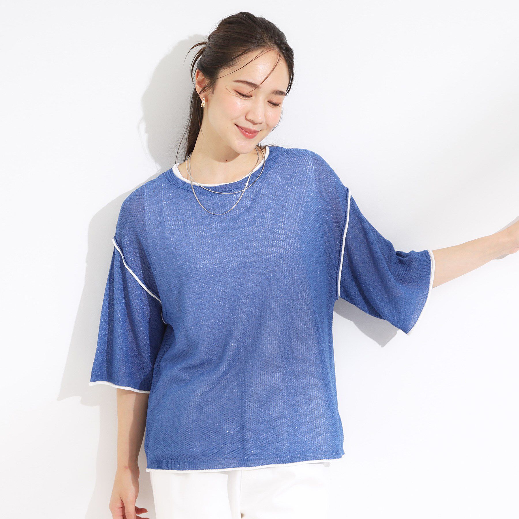 SHOO･LA･RUE「【S-LL/2点セット】配色使いがアクセント 半袖ニット+タンクトップ」|その他|