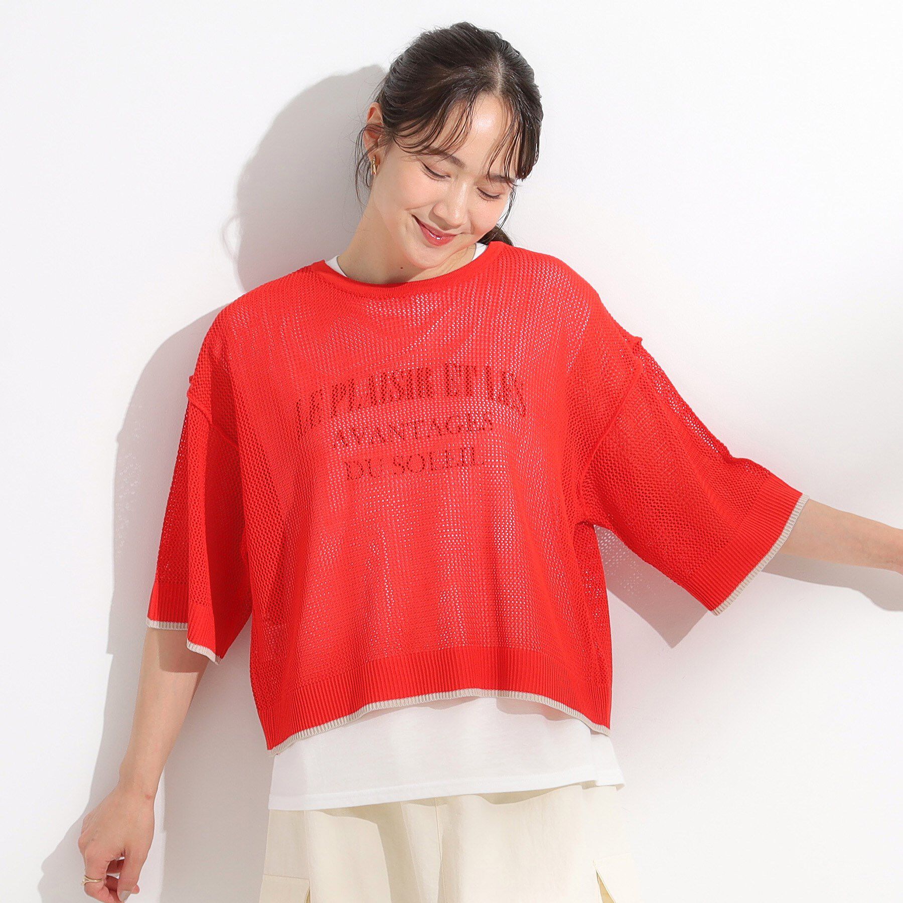 SHOO･LA･RUE「【2点セット/S-LL】メッシュリボン2WAYニット&times;フレンチスリーブTシャツ」|その他|