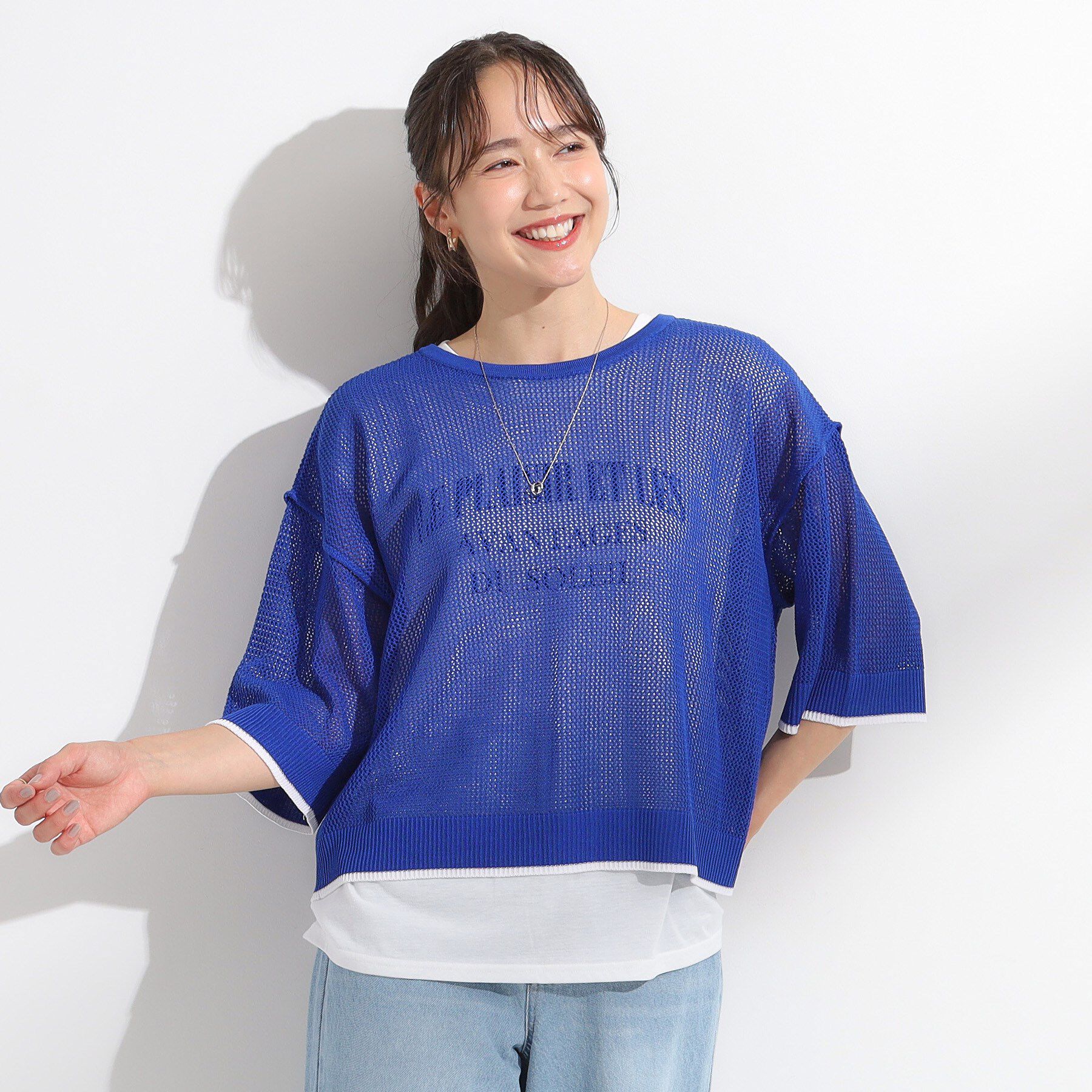 SHOO･LA･RUE「【2点セット/S-LL】メッシュリボン2WAYニット&times;フレンチスリーブTシャツ」|その他|