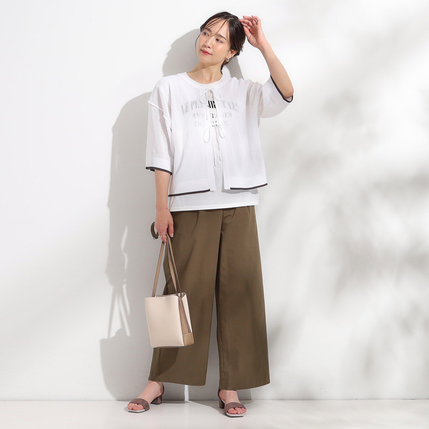 SHOO･LA･RUE「【2点セット/S-LL】メッシュリボン2WAYニット&times;フレンチスリーブTシャツ」|その他|