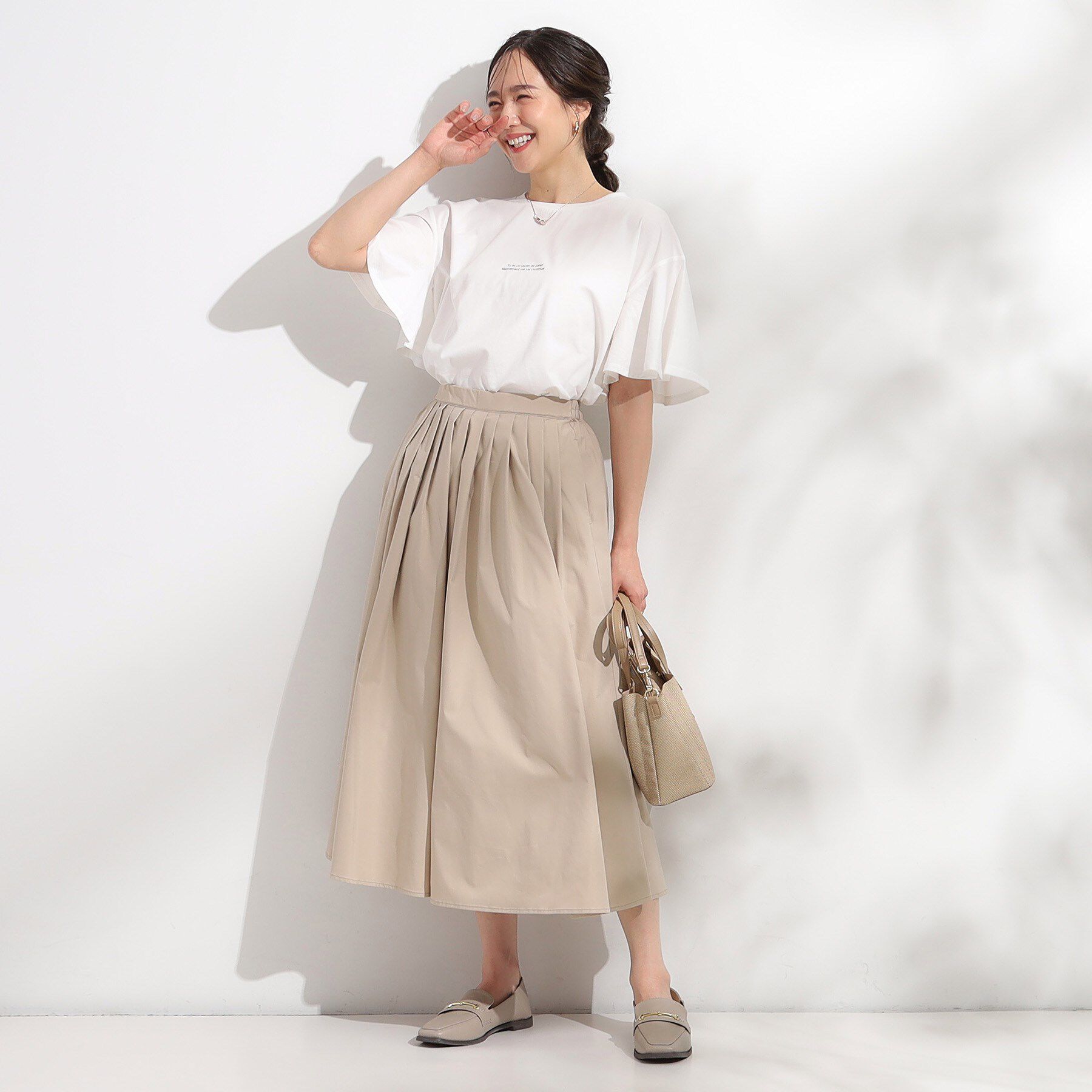 SHOO･LA･RUE「【S-LL/ひんやり/二の腕カバー】華やかさをプラスする お袖フリルTシャツ」|Tシャツ・カットソー|