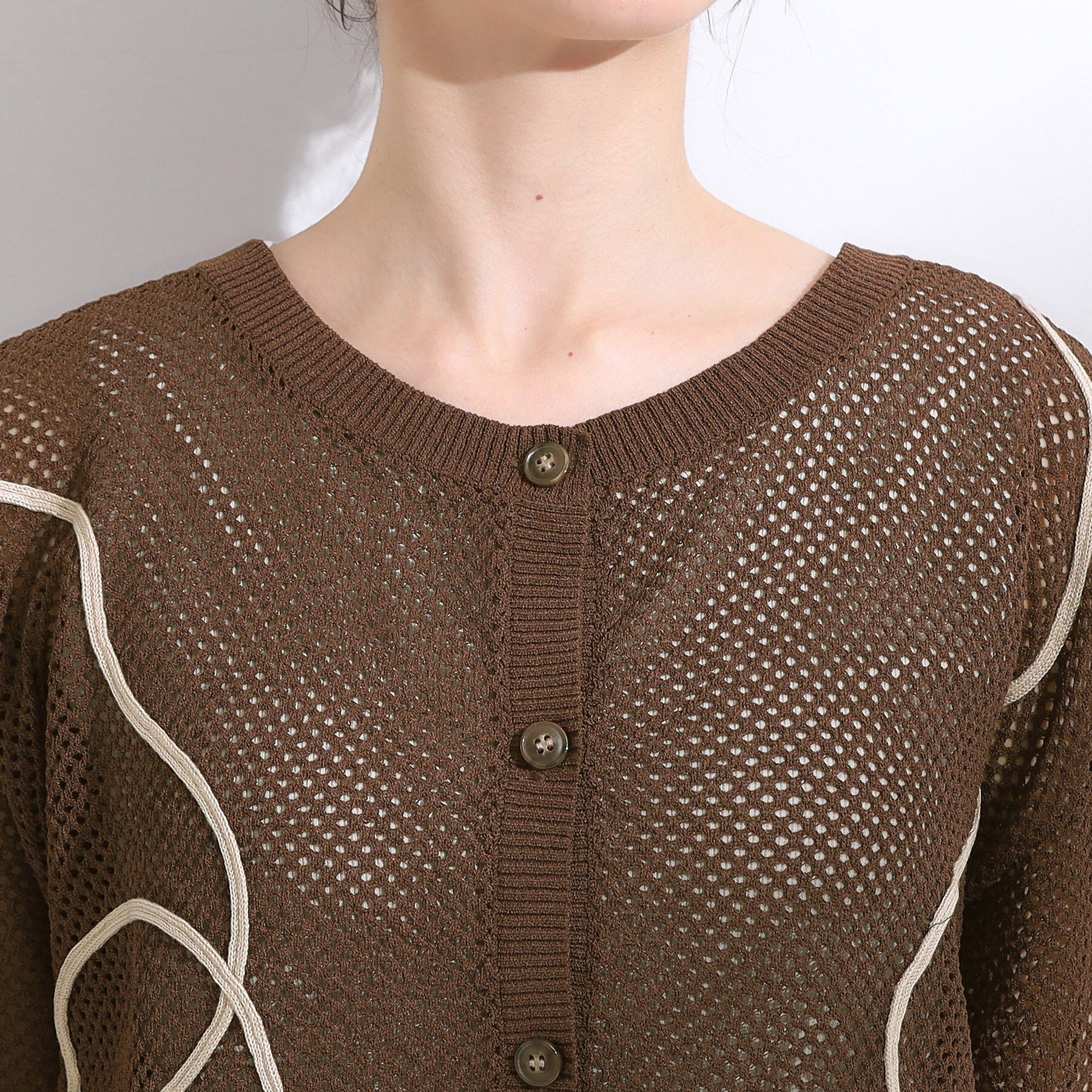 SHOO･LA･RUE「【前後2WAY/S-LL】にょろにょろ刺繍メッシュカーディガン」|カーディガン|