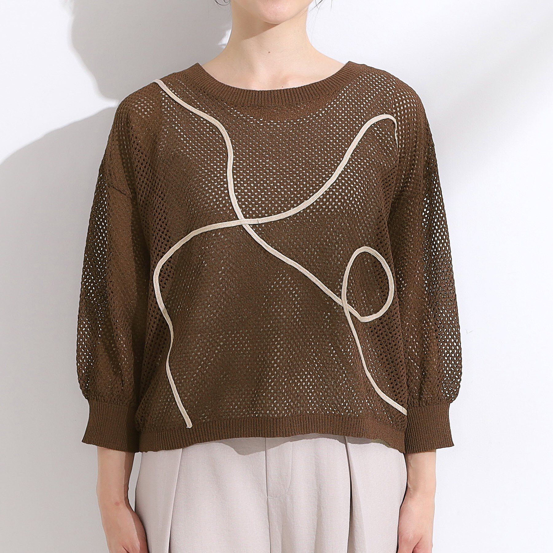 SHOO･LA･RUE「【前後2WAY/S-LL】にょろにょろ刺繍メッシュカーディガン」|カーディガン|