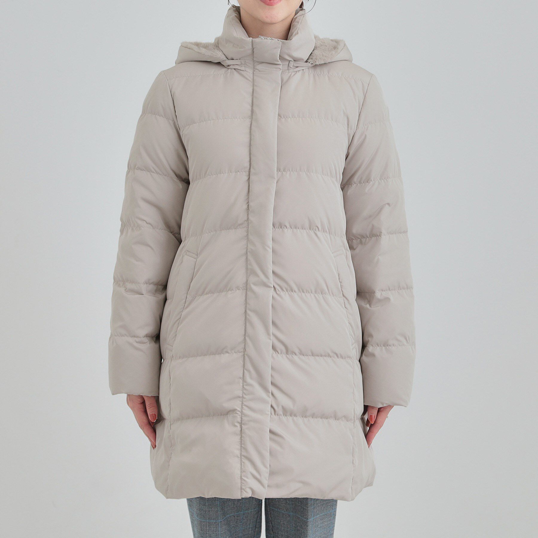 SHOO･LA･RUE「【洗濯機可/撥水】フェイクファーフード ロングダウン」|ダウン|