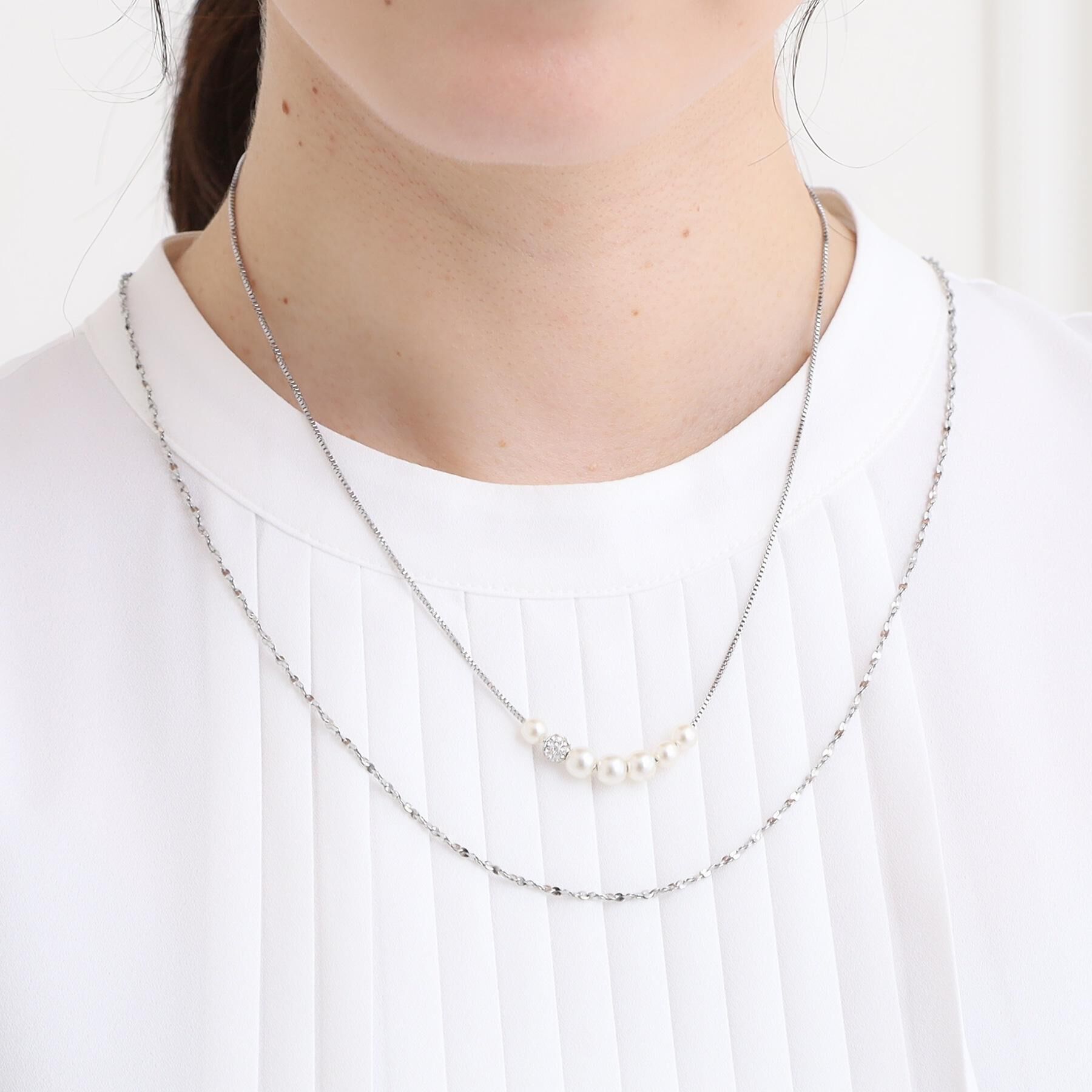 SHOO･LA･RUE「【セレモニー/2本セット】3WAYで楽しめる フェイクパール付きネックレス」|ネックレス|