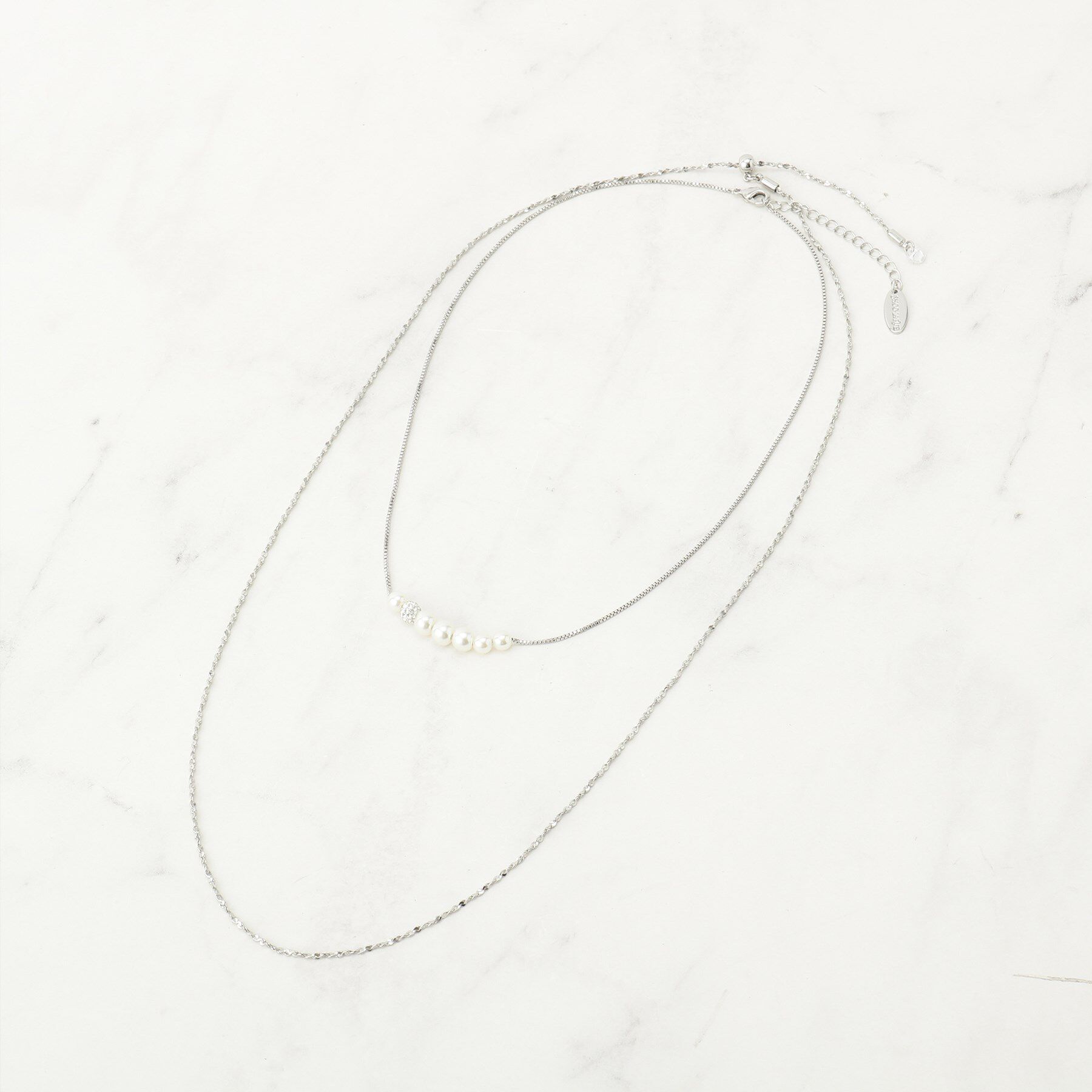 SHOO･LA･RUE「【セレモニー/2本セット】3WAYで楽しめる フェイクパール付きネックレス」|ネックレス|シルバー(006)