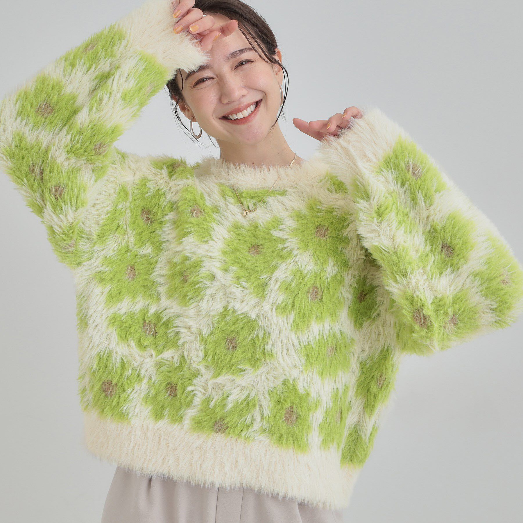 SHOO･LA･RUE「【選べる4柄】ふわふわ ロングフェザーニット」|ニット・セーター|グリーン(725)