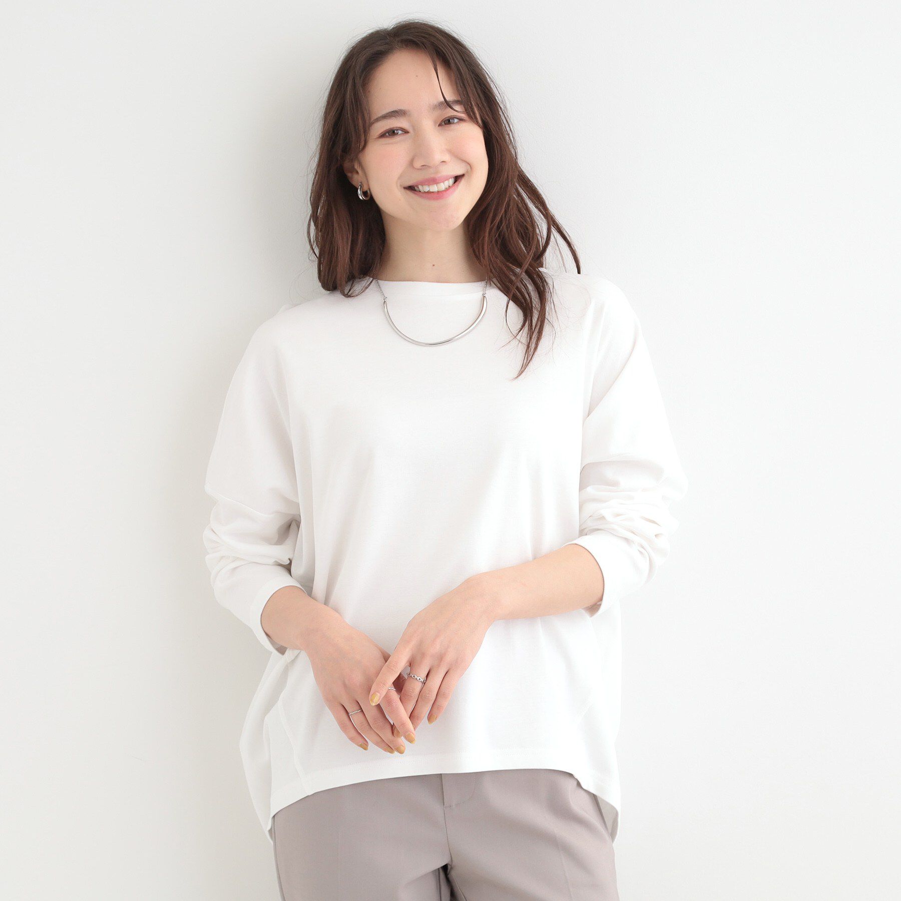 SHOO･LA･RUE「【洗濯機可/UV/綿100％】体型カバーが叶う 七分袖ゆるトップス」|Tシャツ・カットソー|