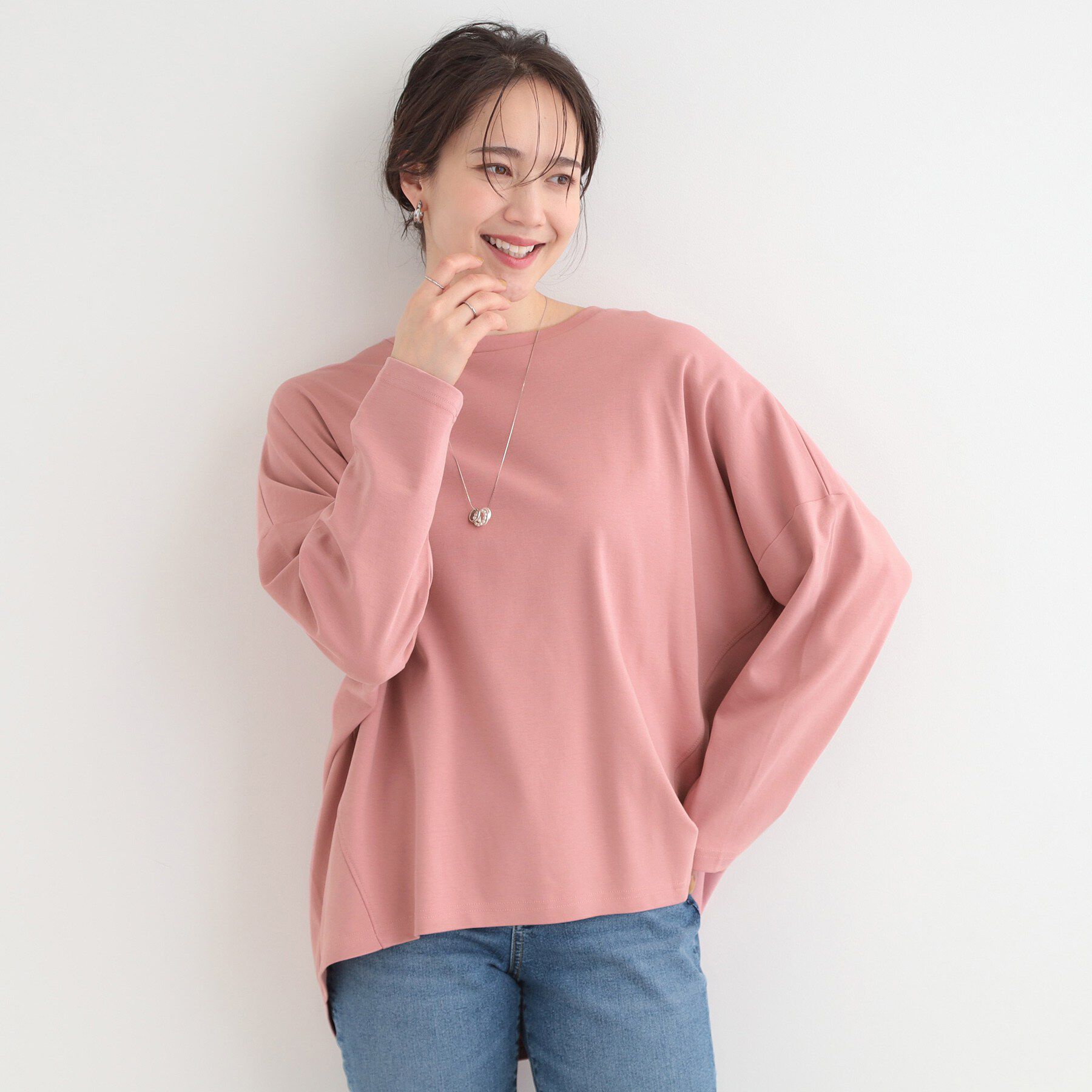 SHOO･LA･RUE「【洗濯機可/UV/綿100％】体型カバーが叶う 七分袖ゆるトップス」|Tシャツ・カットソー|