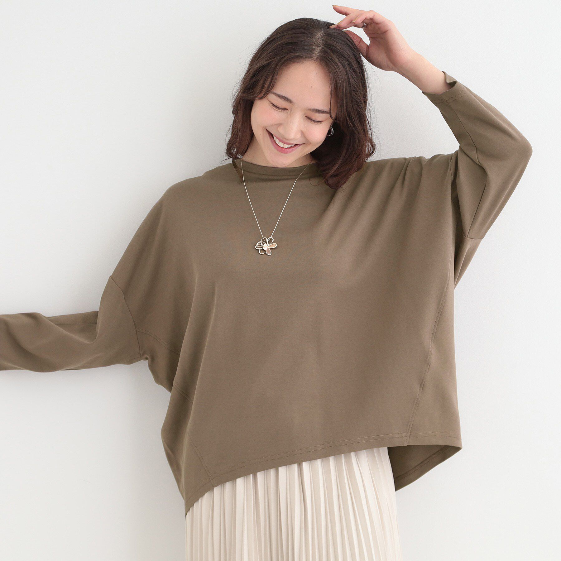 SHOO･LA･RUE「【洗濯機可/UV/綿100％】体型カバーが叶う 七分袖ゆるトップス」|Tシャツ・カットソー|