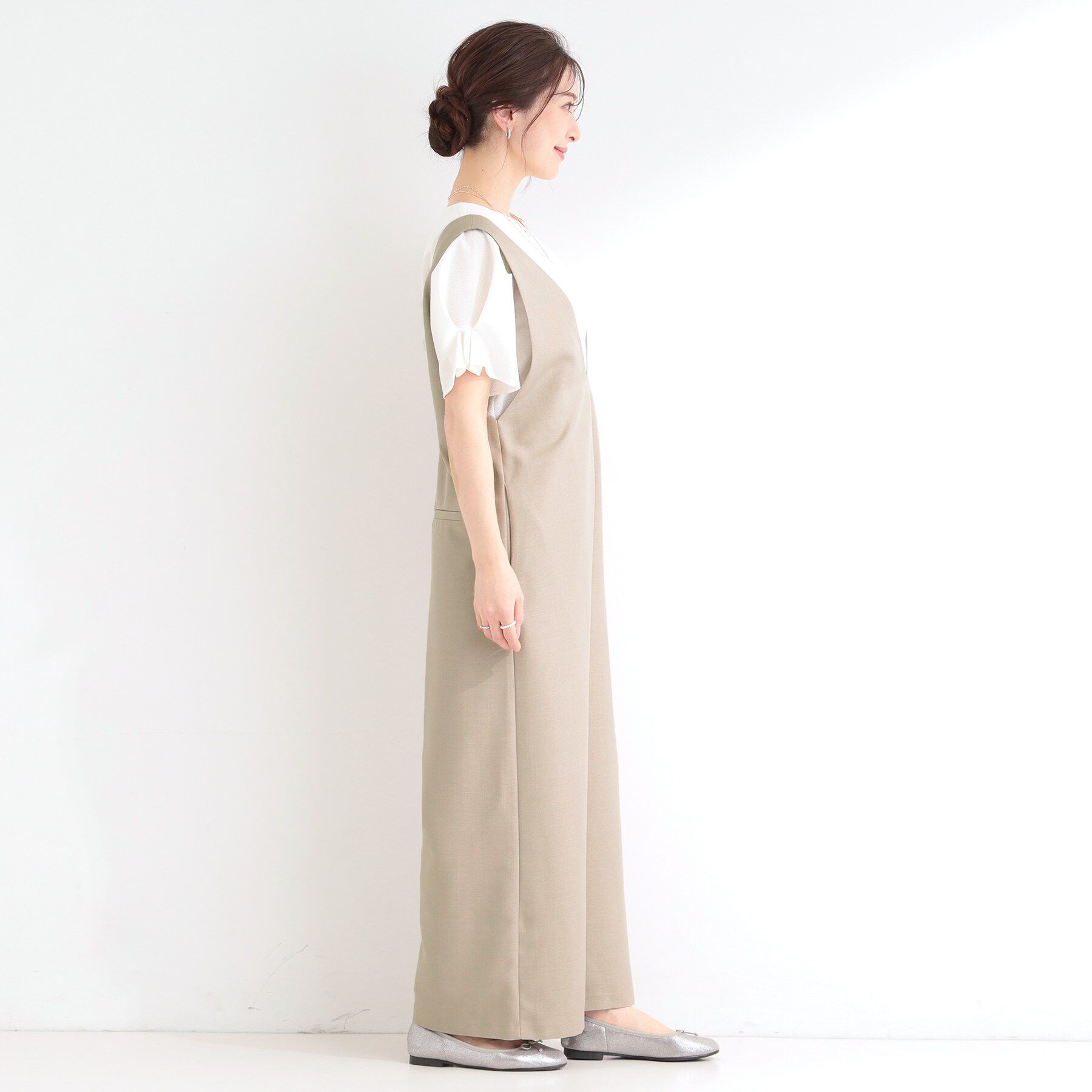 SHOO･LA･RUE「【洗濯後しわになりにくい/S-LL】ゆったりらくちんきれい見え　シンプルだから使いやすい 大人のオー」|オールインワン|