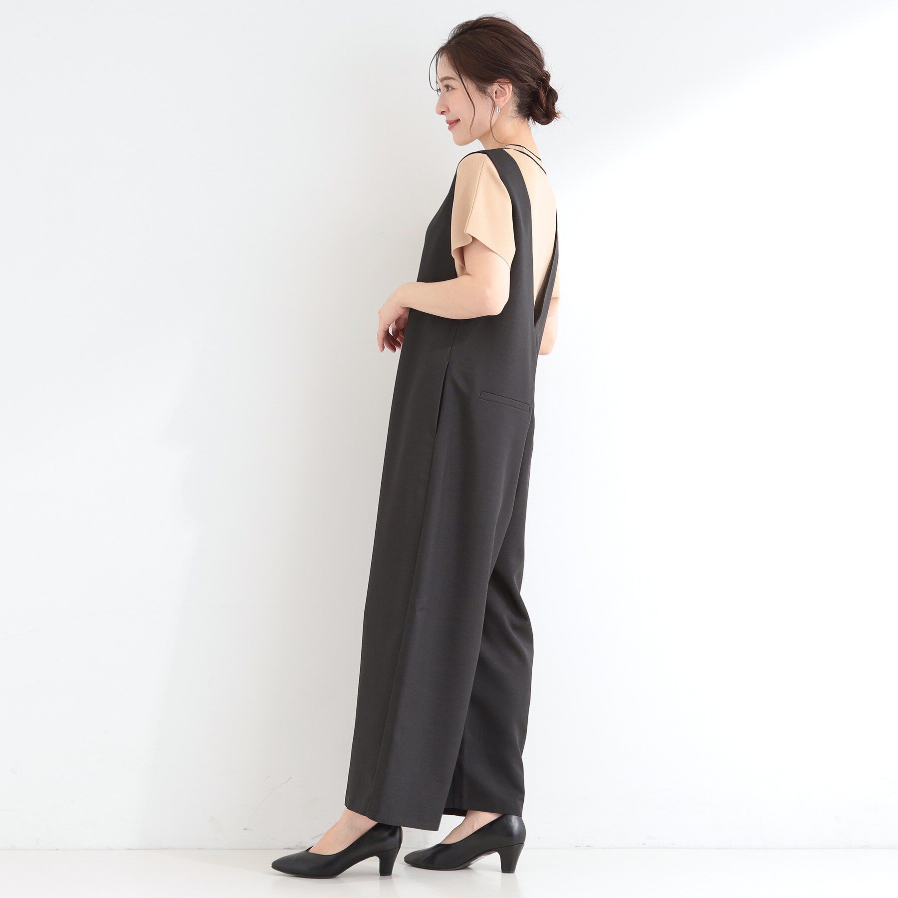 SHOO･LA･RUE「【洗濯後しわになりにくい/S-LL】ゆったりらくちんきれい見え　シンプルだから使いやすい 大人のオー」|オールインワン|