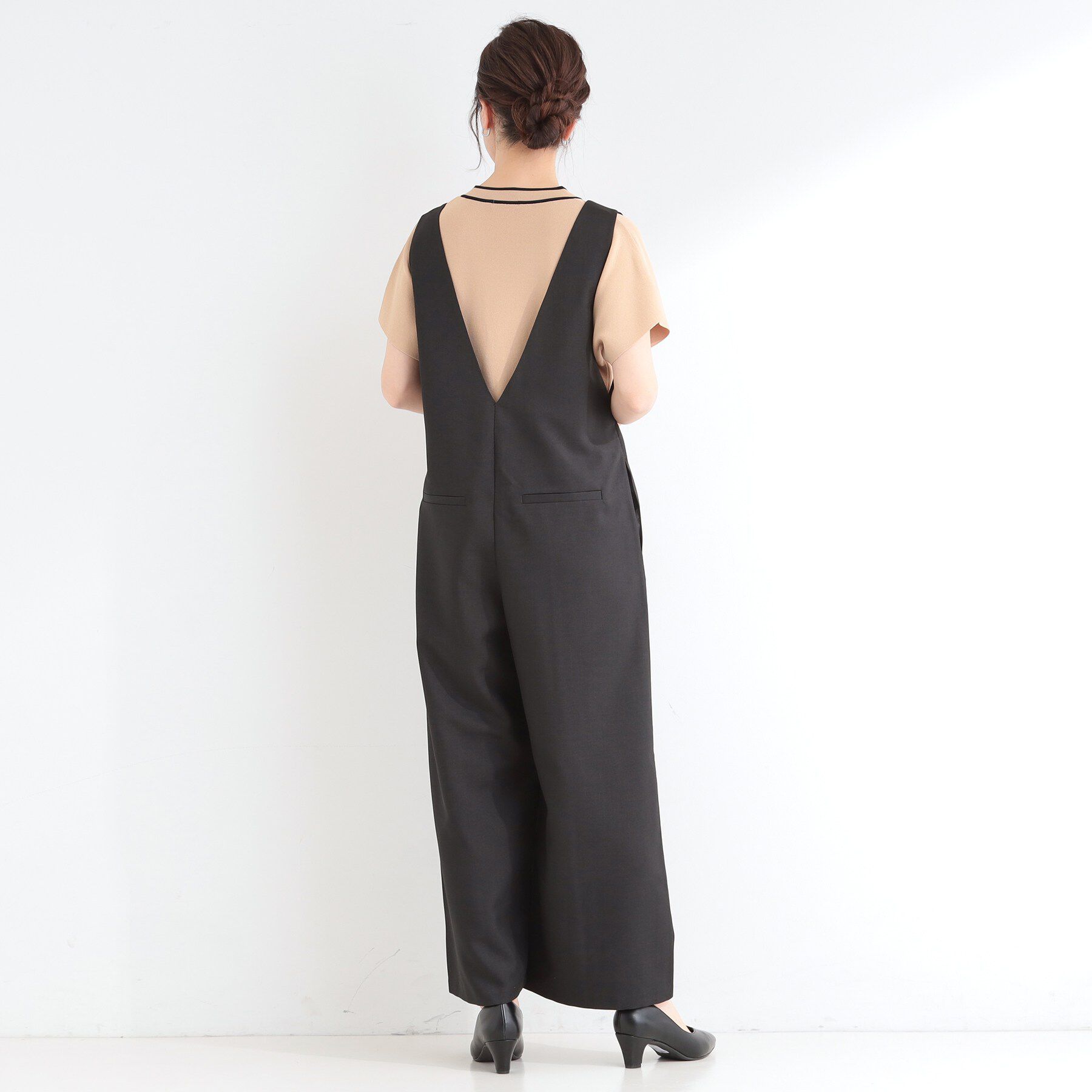 SHOO･LA･RUE「【洗濯後しわになりにくい/S-LL】ゆったりらくちんきれい見え　シンプルだから使いやすい 大人のオー」|オールインワン|