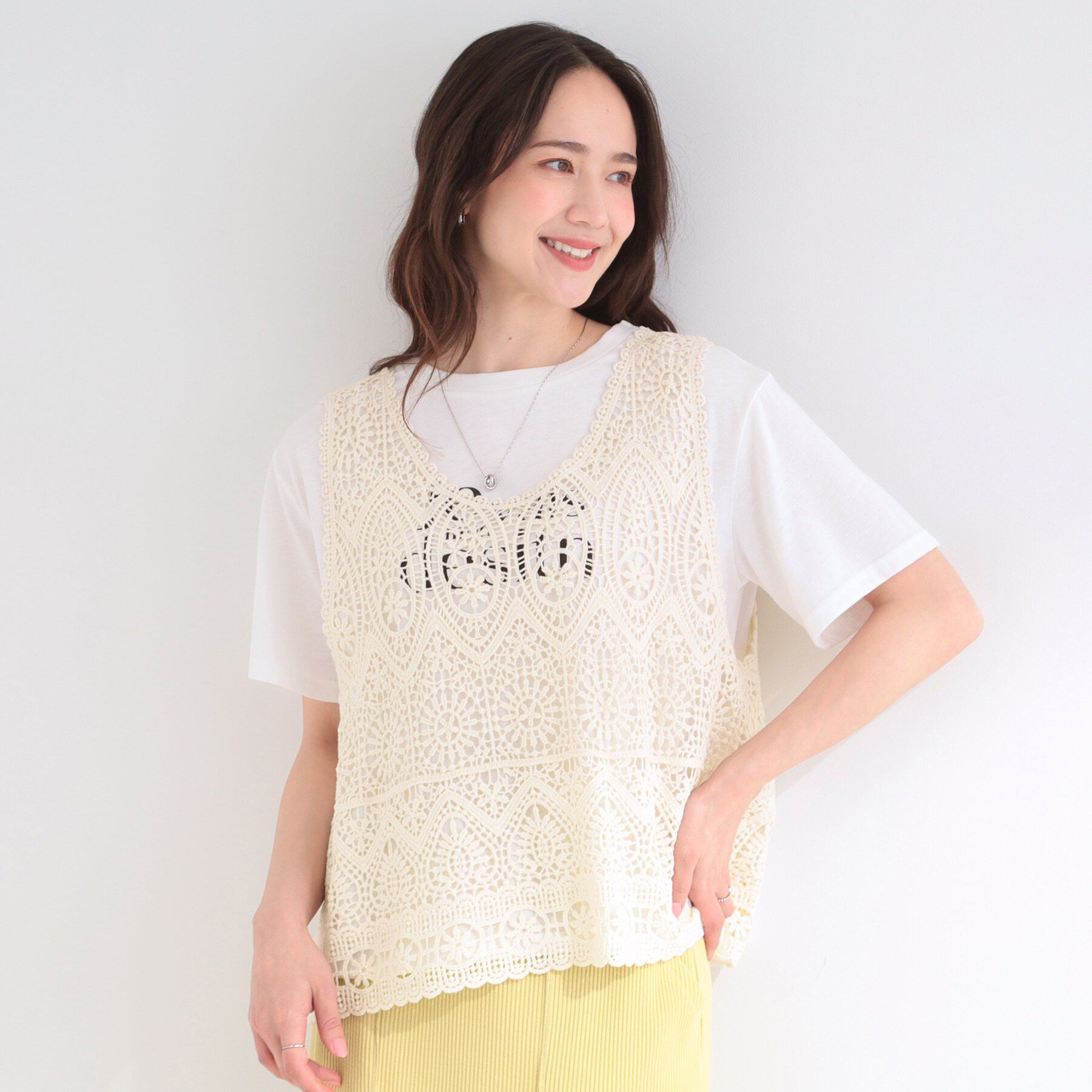 SHOO･LA･RUE「【2点セット/S-LL】クロシェベスト＋ロゴTシャツ」|その他|