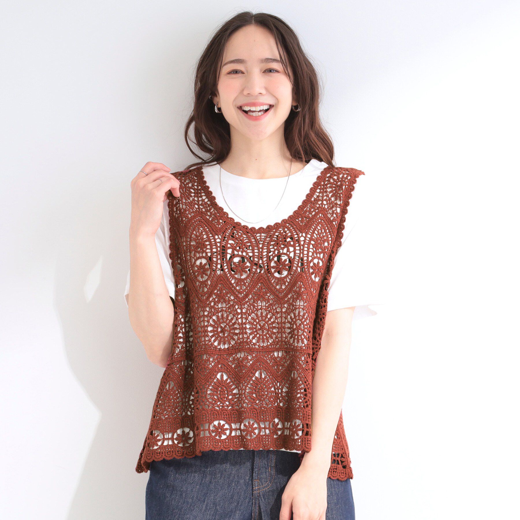 SHOO･LA･RUE「【2点セット/S-LL】クロシェベスト＋ロゴTシャツ」|その他|