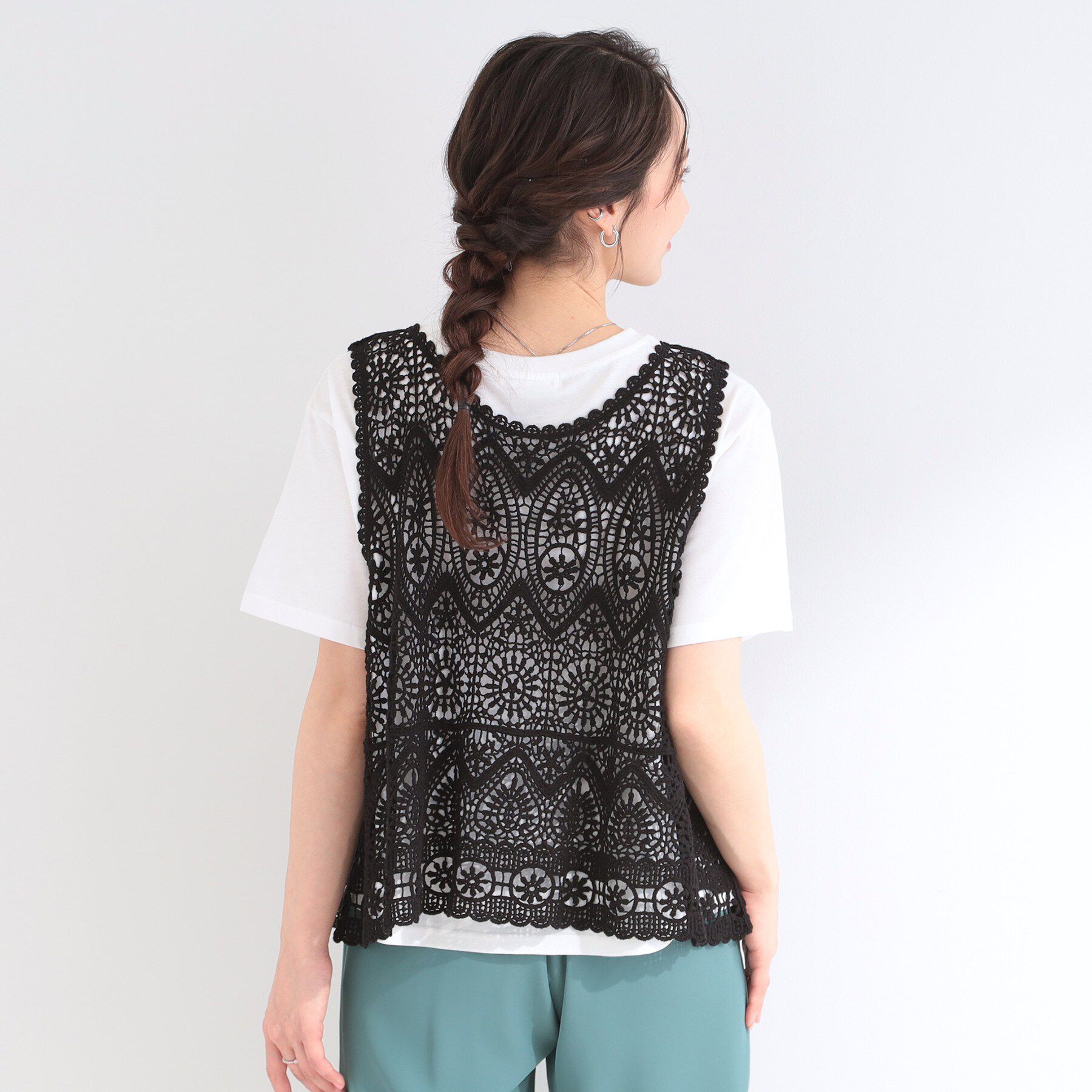 SHOO･LA･RUE「【2点セット/S-LL】クロシェベスト＋ロゴTシャツ」|その他|