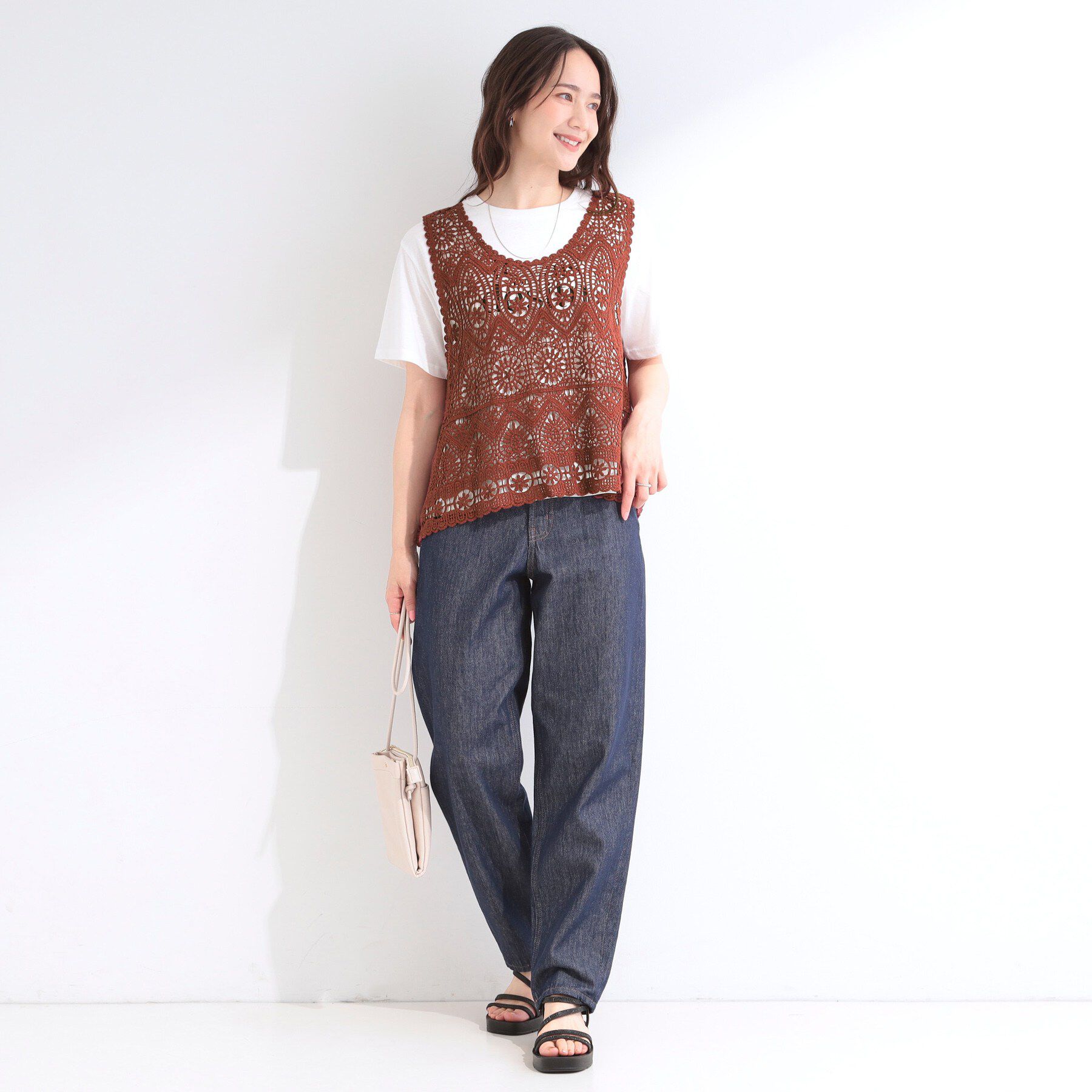 SHOO･LA･RUE「【2点セット/S-LL】クロシェベスト＋ロゴTシャツ」|その他|